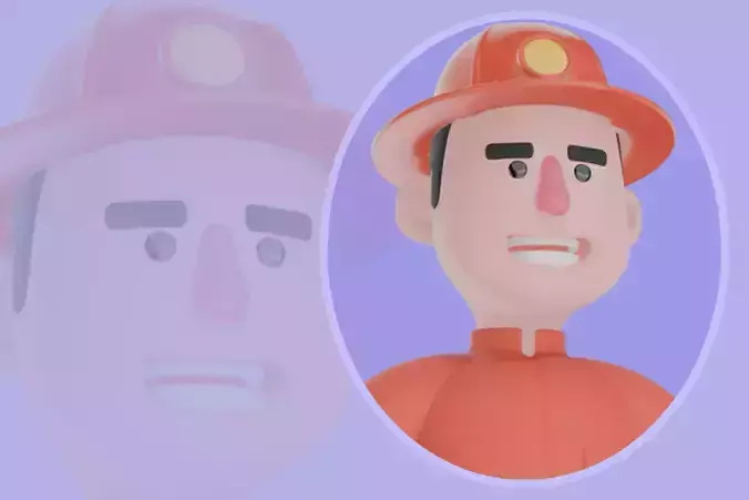Stylized 3D Firefighter Walking with Hose - Cartoon Fireman