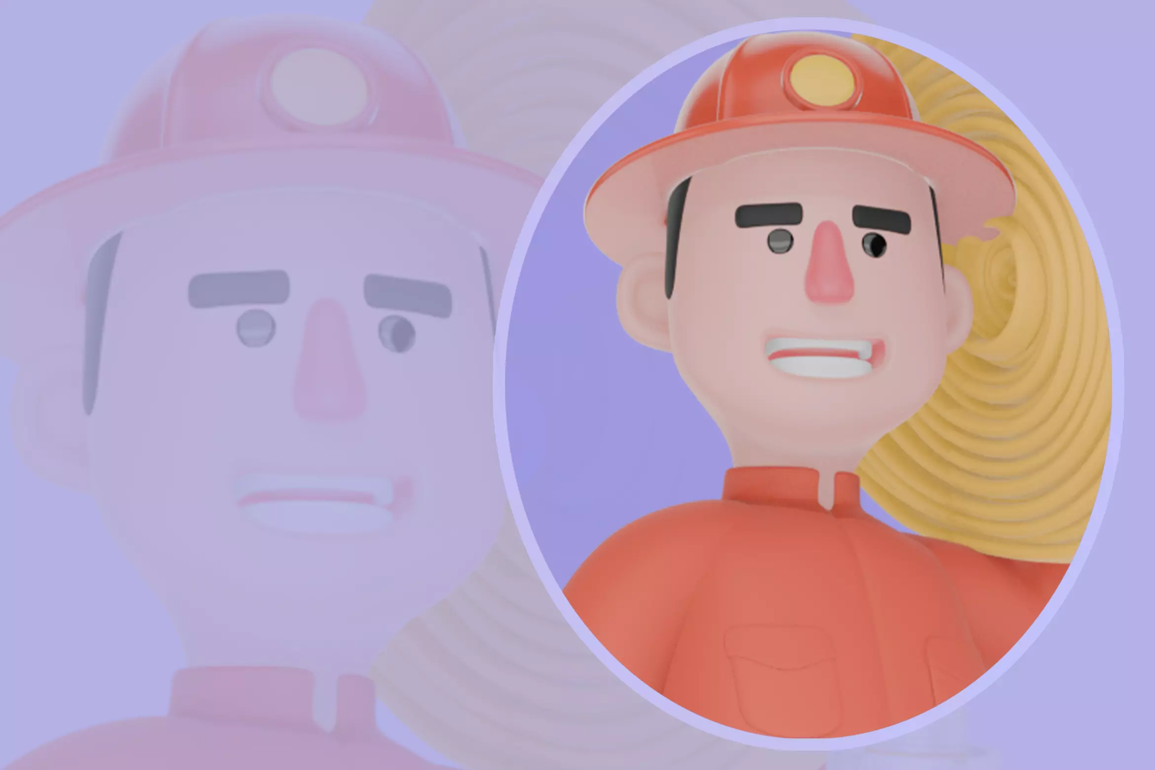 Stylized 3D Firefighter with Hose on Shoulder - Cartoon Fireman 3D model