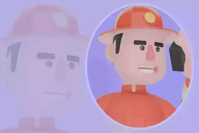 Stylized 3D Firefighter with Radio and Mask - Cartoon Fireman