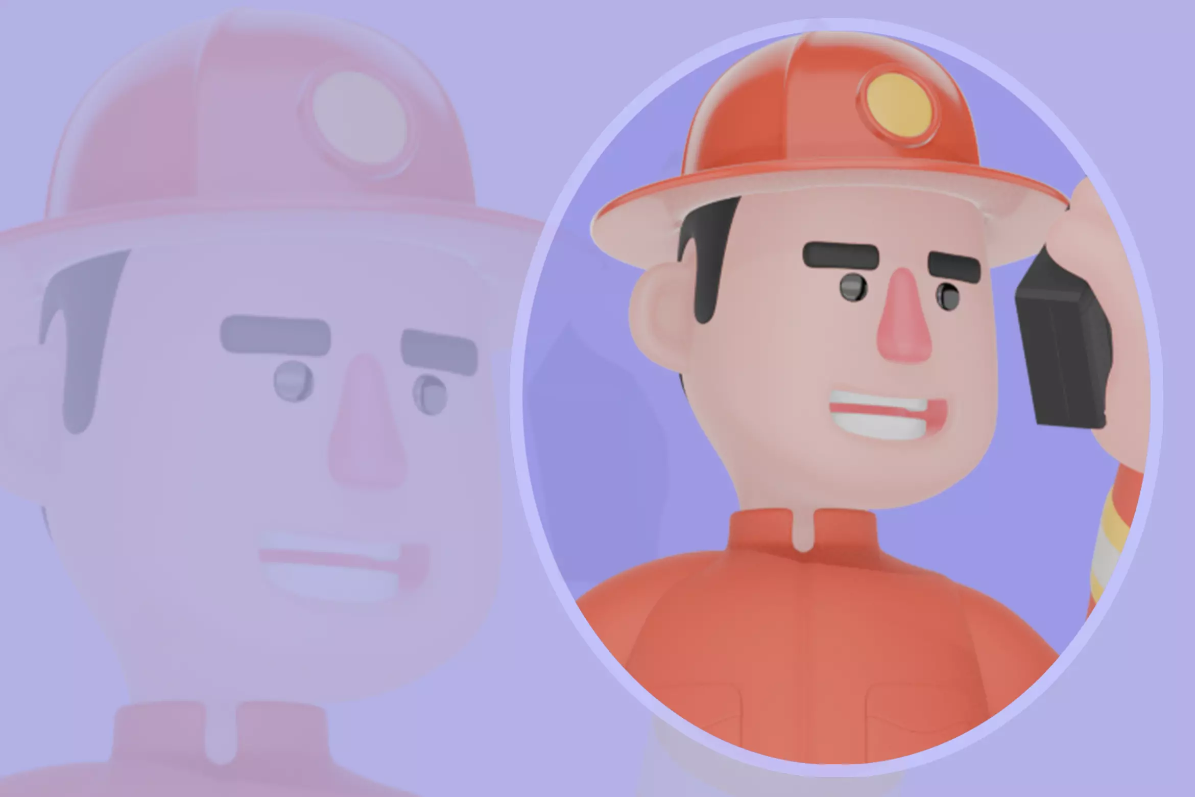 Stylized 3D Firefighter with Radio and Mask - Cartoon Fireman 3D model_0