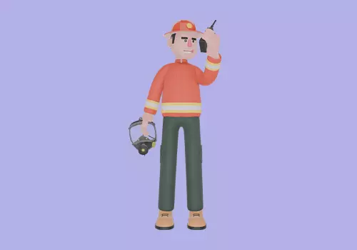 Stylized 3D Firefighter with Radio and Mask - Cartoon Fireman 3D model_2