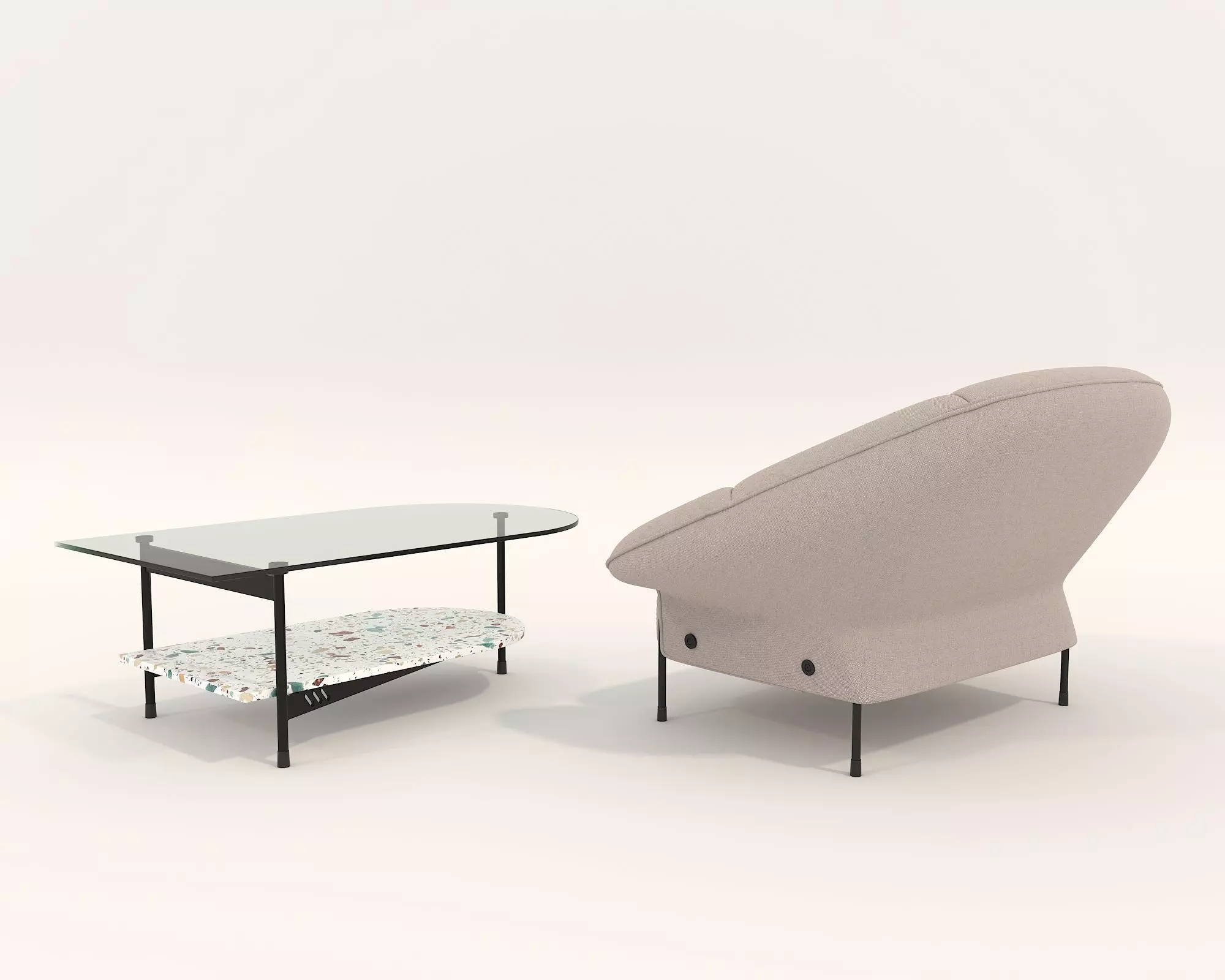 Modern Coffee Table and Armchair Set 46 3D model_2