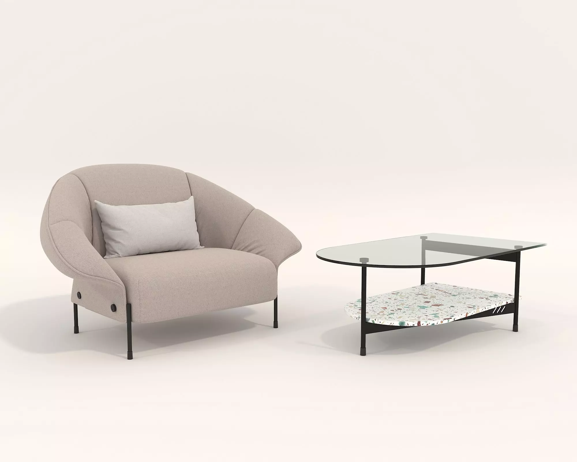 Modern Coffee Table and Armchair Set 46 3D model_0