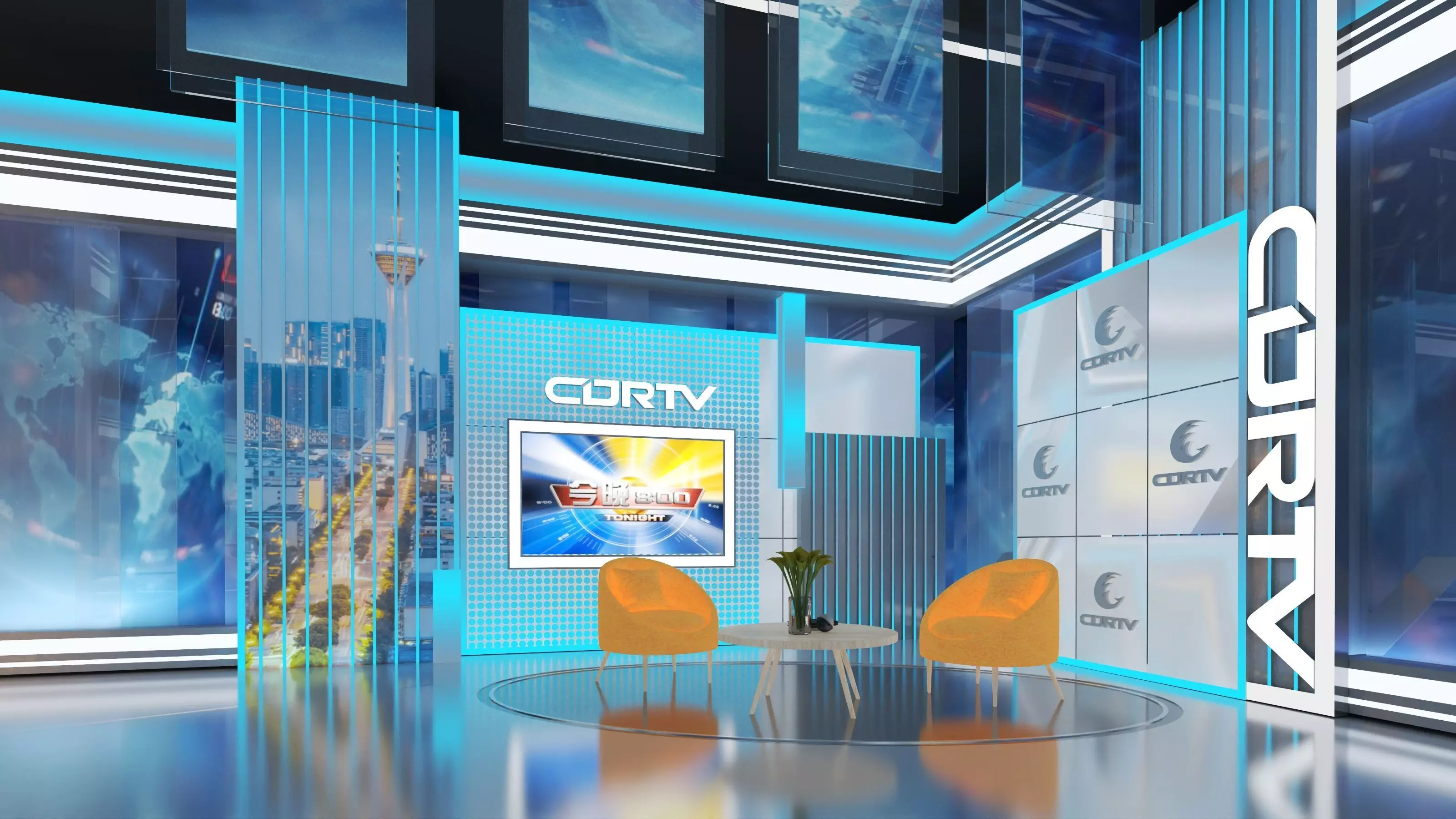 Virtual Broadcast Studio Low-poly 3D model_2