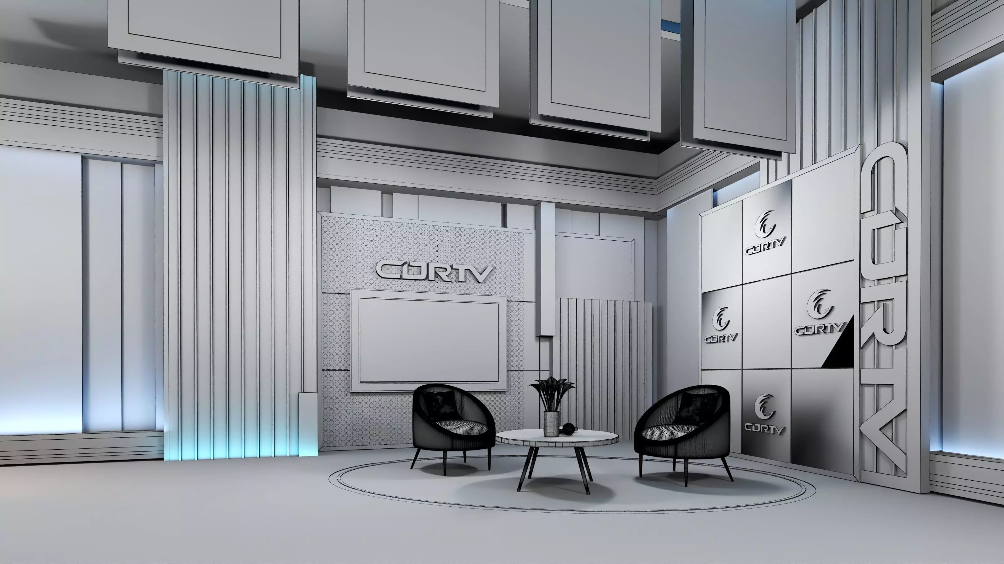 Virtual Broadcast Studio Low-poly 3D model_18