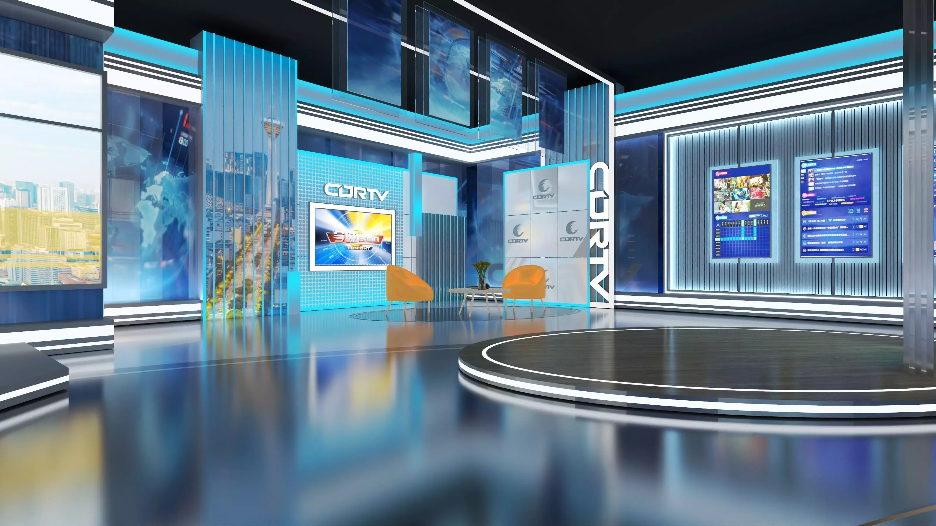 Virtual Broadcast Studio Low-poly 3D model_3