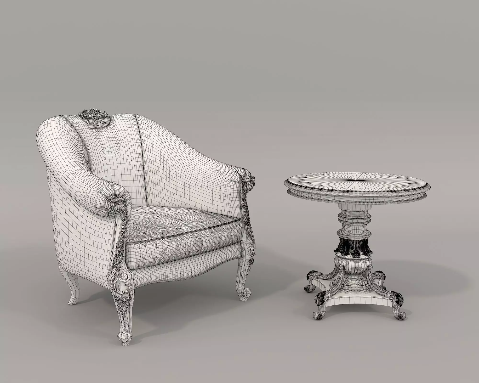 Classic European Style Coffee Table and Armchair 10 3D model_8