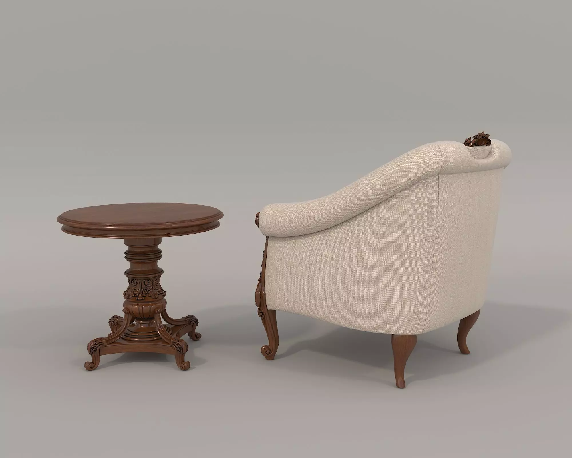 Classic European Style Coffee Table and Armchair 10 3D model_2