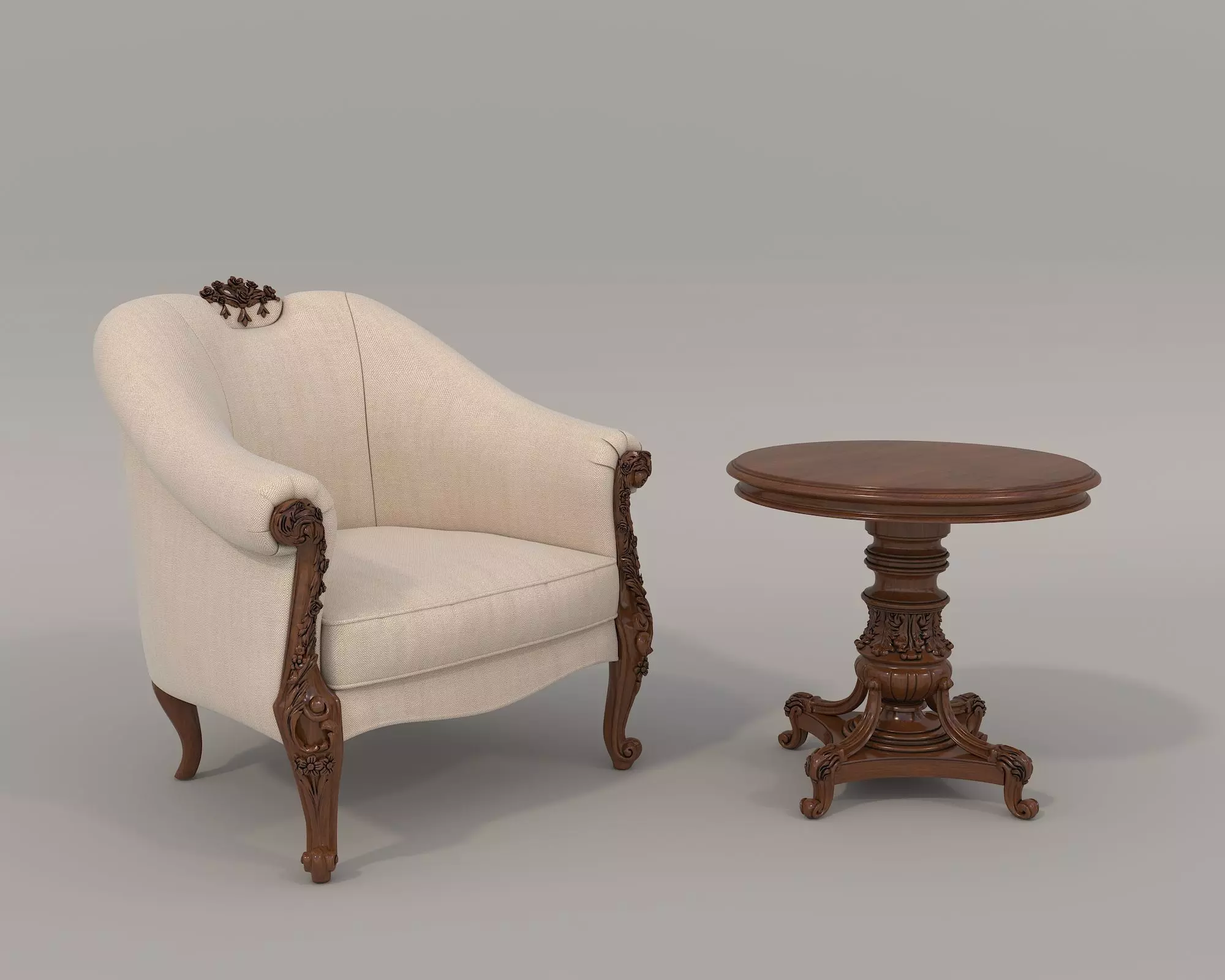 Classic European Style Coffee Table and Armchair 10 3D model_0