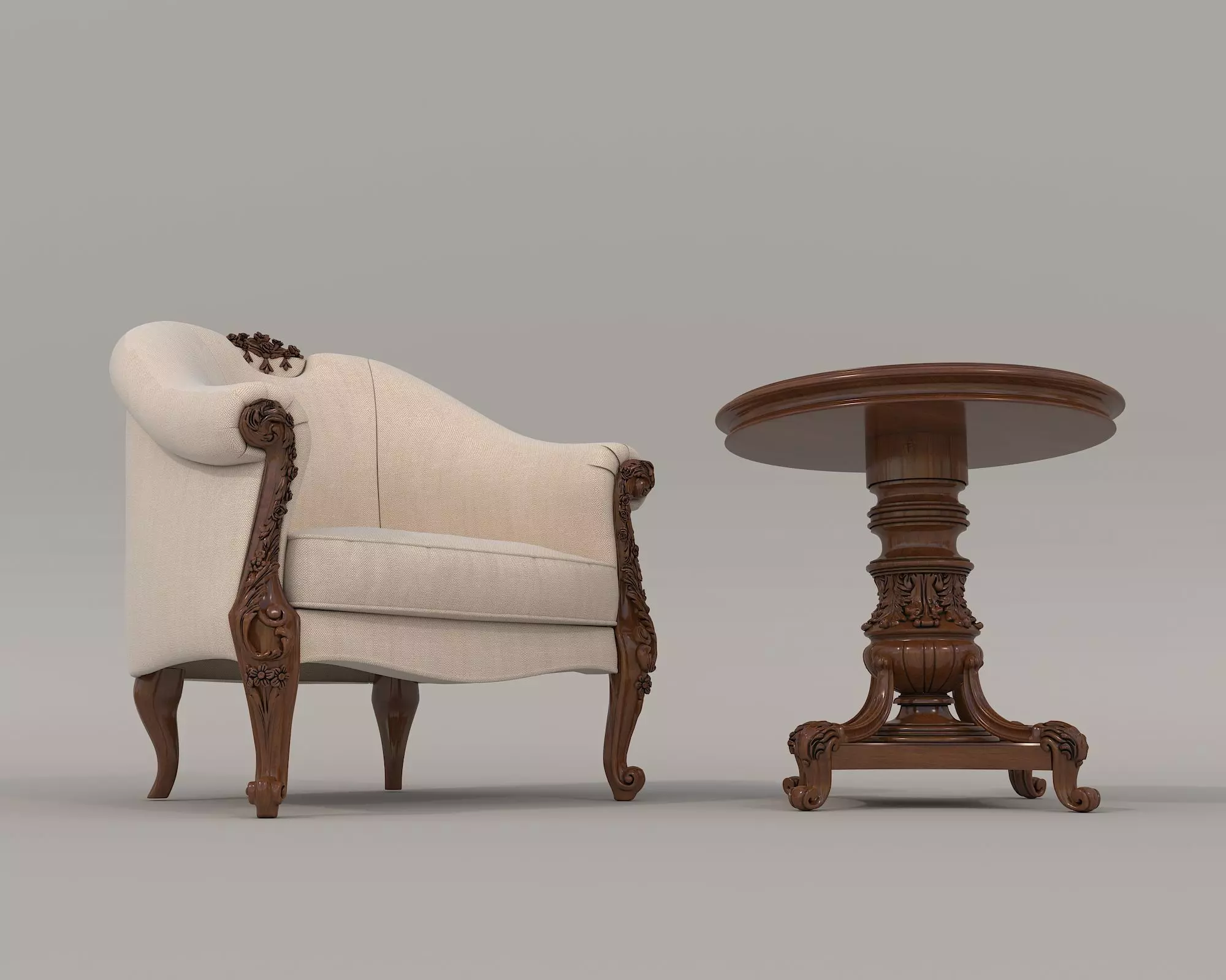Classic European Style Coffee Table and Armchair 10 3D model_3