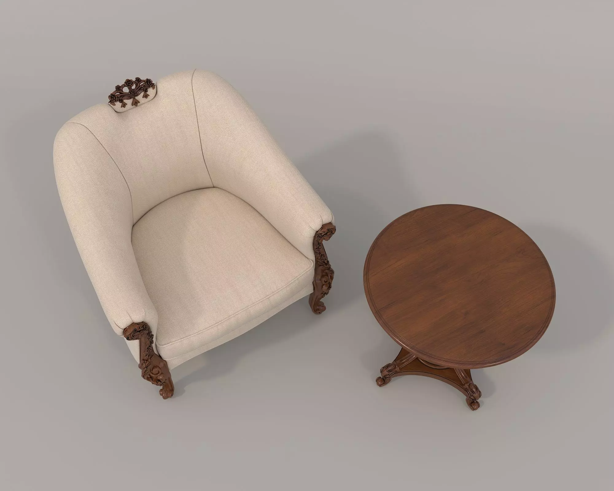 Classic European Style Coffee Table and Armchair 10 3D model_1