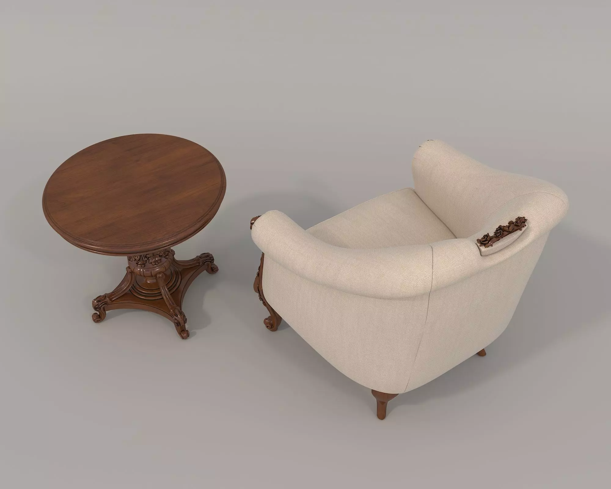 Classic European Style Coffee Table and Armchair 10 3D model_4