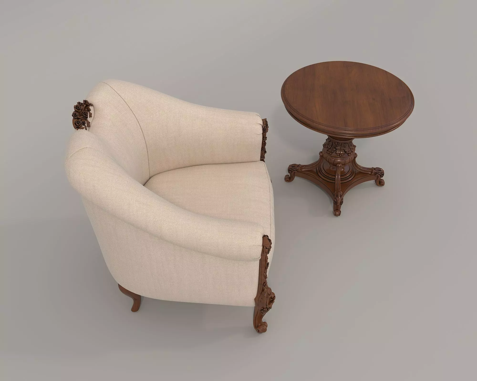 Classic European Style Coffee Table and Armchair 10 3D model_5