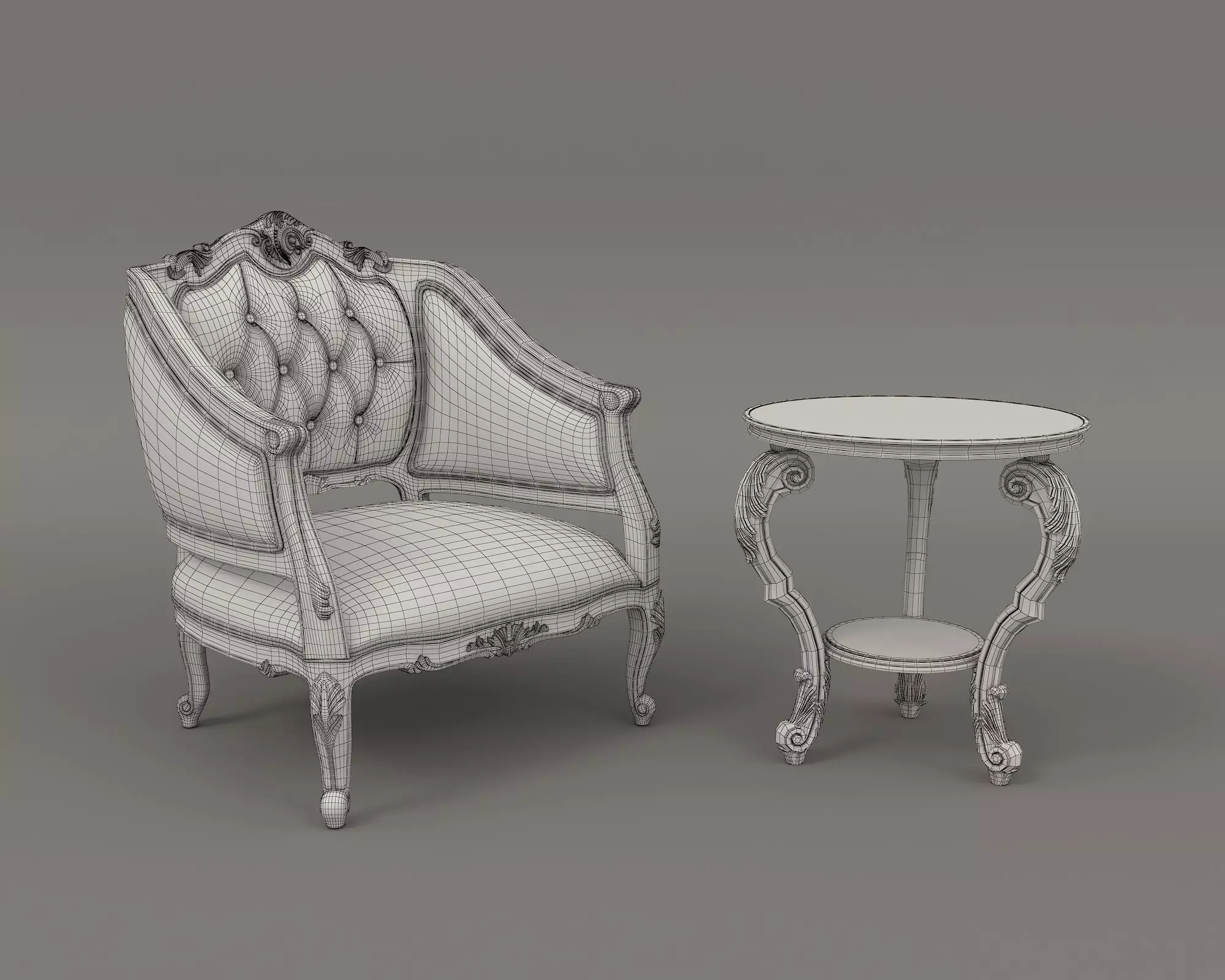 Classic European Style Coffee Table and Armchair 11 3D model_11