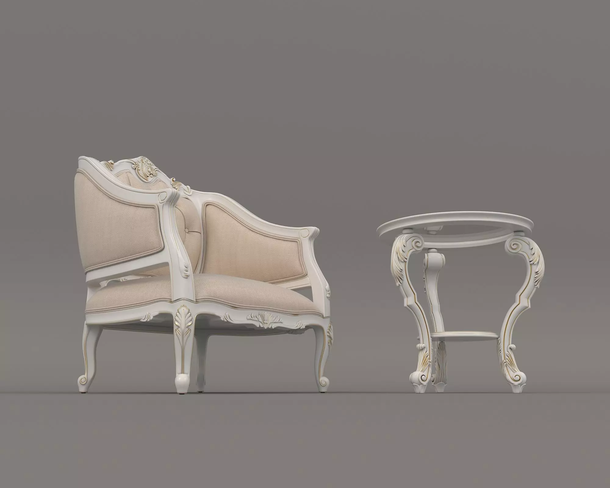 Classic European Style Coffee Table and Armchair 11 3D model_2