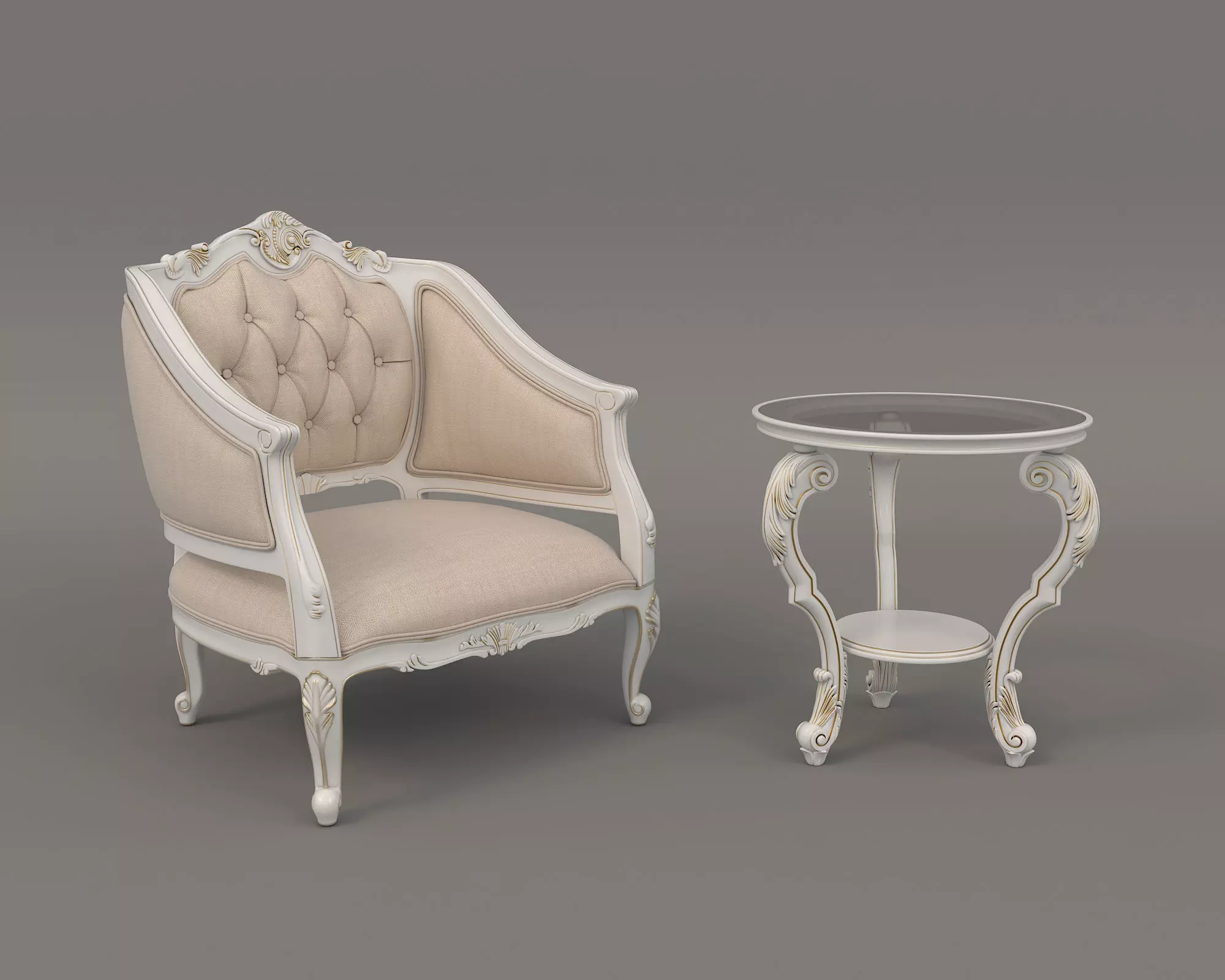 Classic European Style Coffee Table and Armchair 11 3D model_0