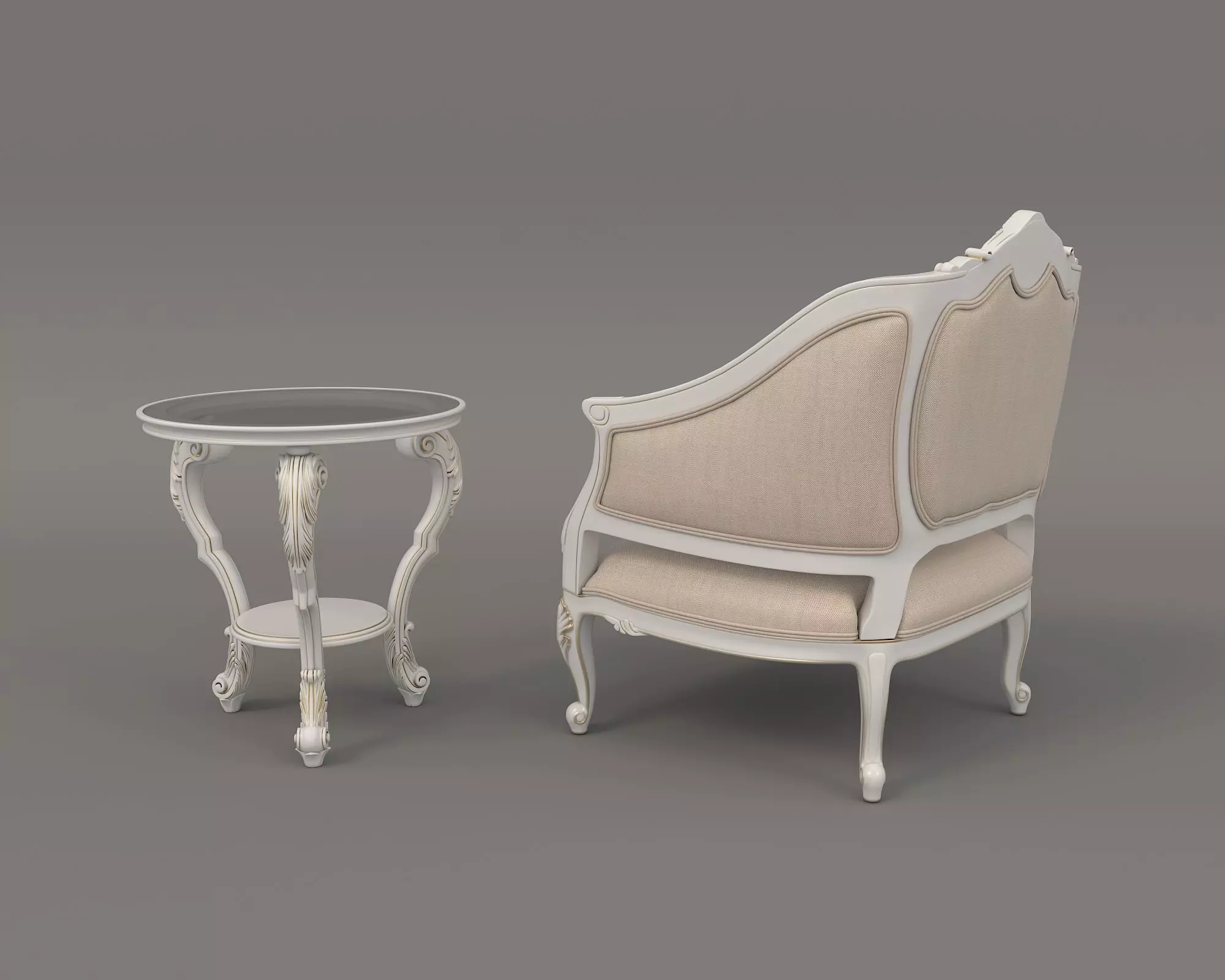 Classic European Style Coffee Table and Armchair 11 3D model_3