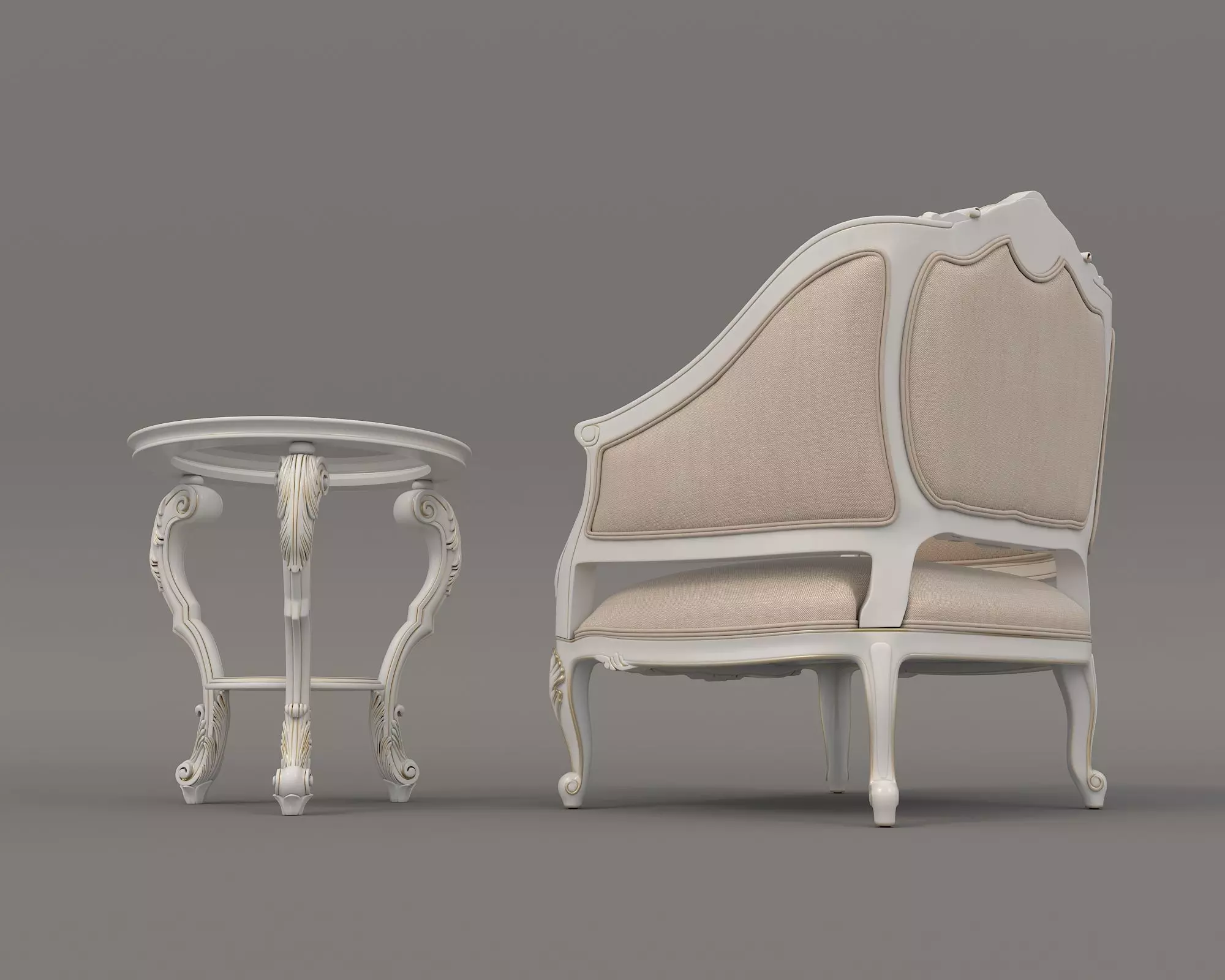 Classic European Style Coffee Table and Armchair 11 3D model_10