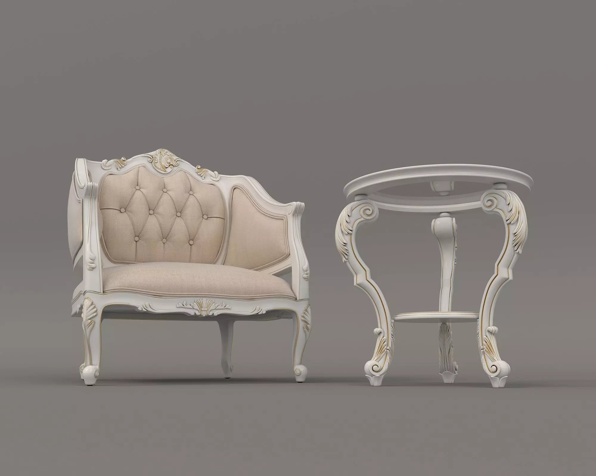 Classic European Style Coffee Table and Armchair 11 3D model_4