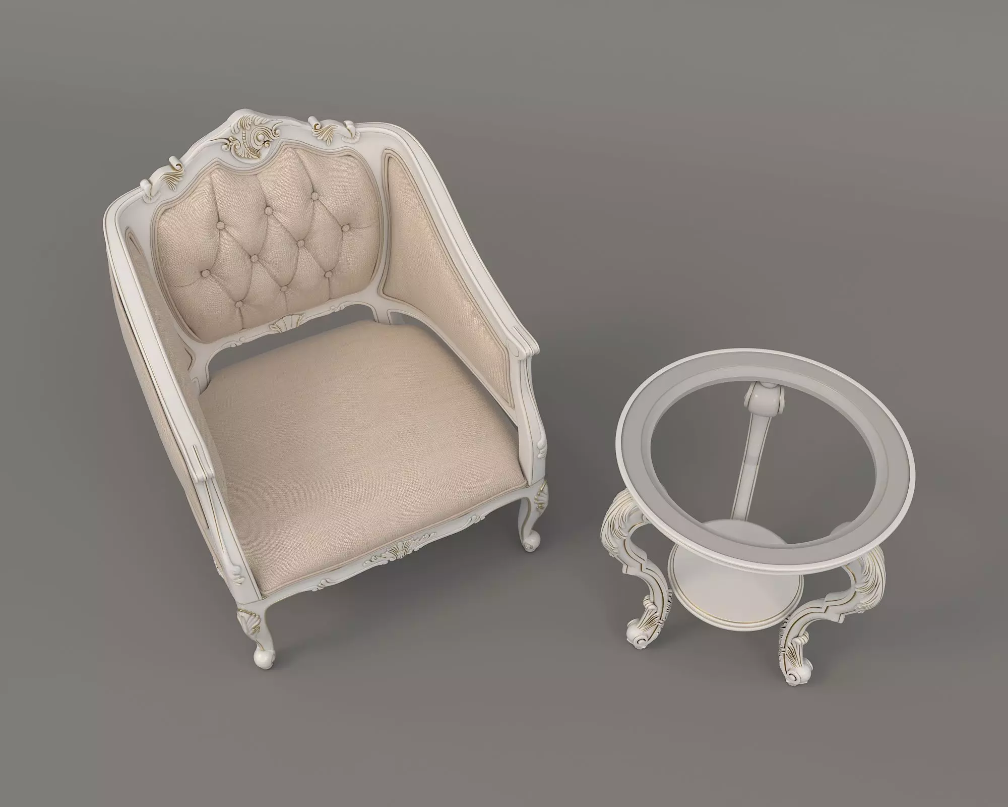 Classic European Style Coffee Table and Armchair 11 3D model_1