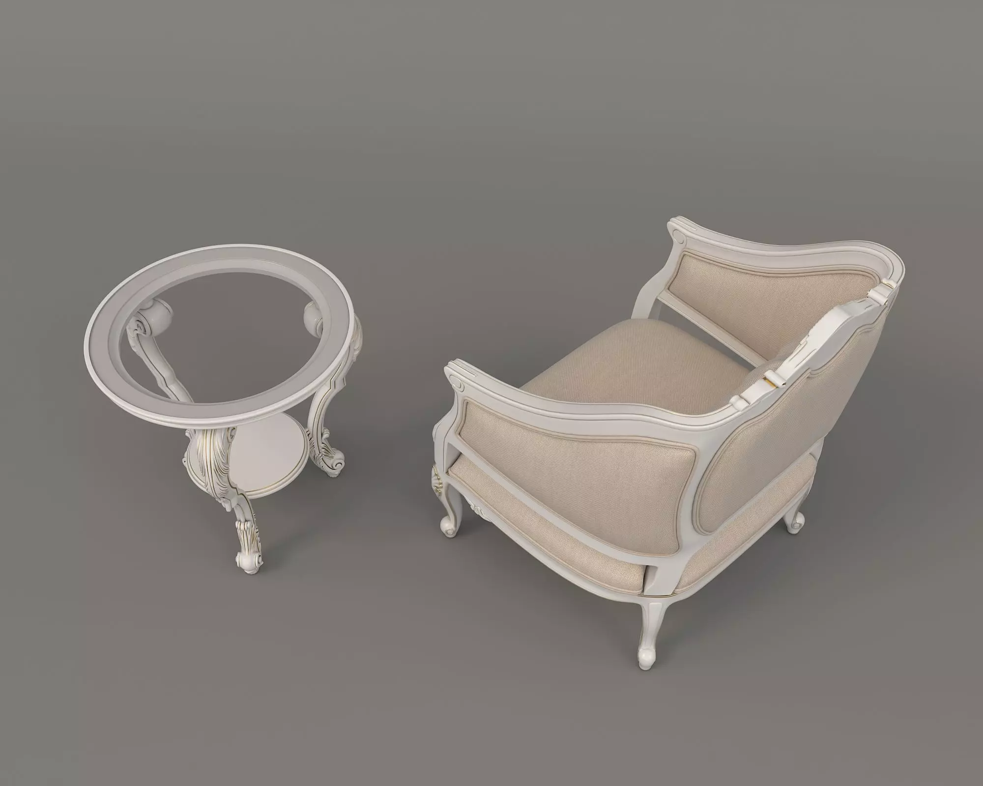 Classic European Style Coffee Table and Armchair 11 3D model_5