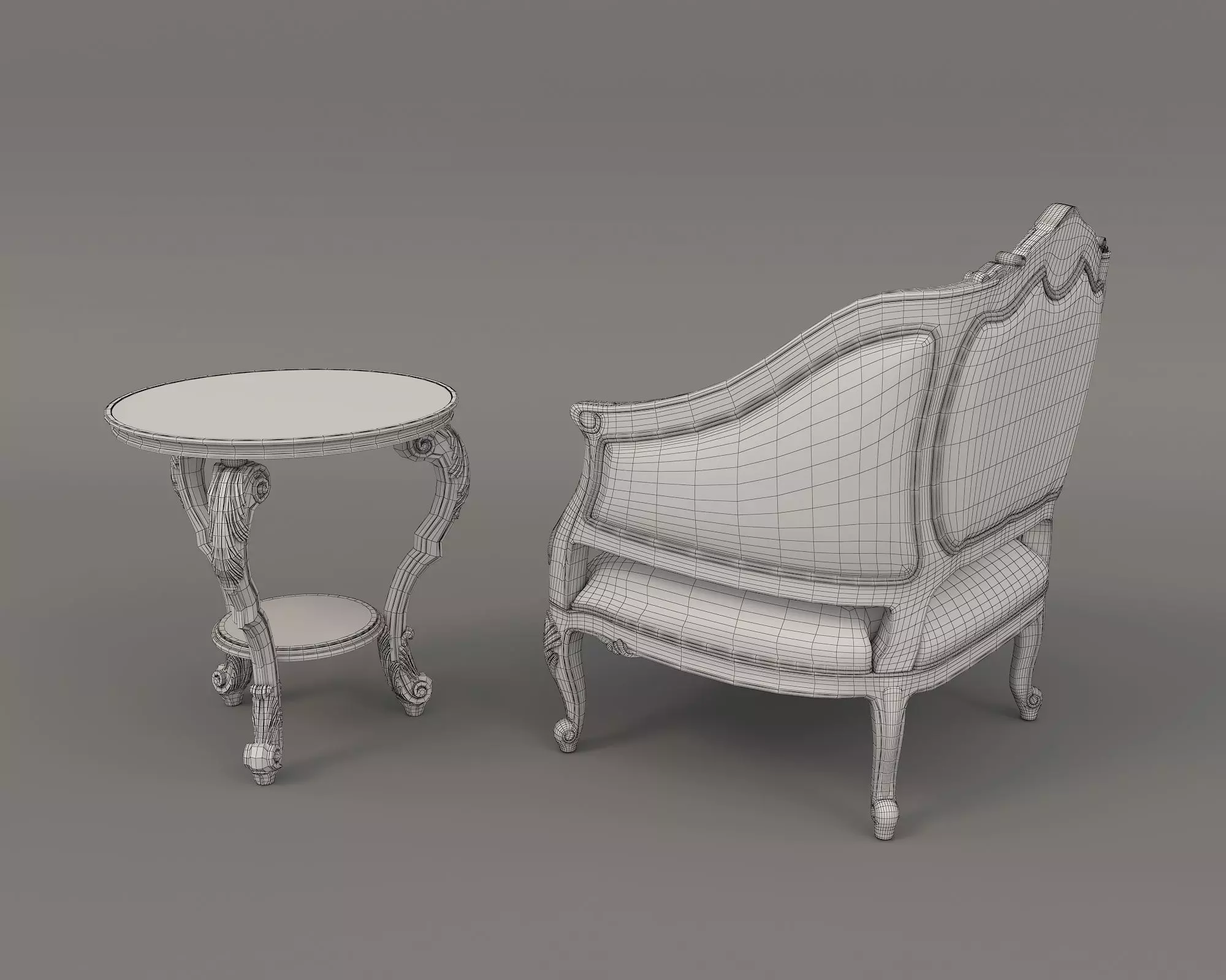 Classic European Style Coffee Table and Armchair 11 3D model_12