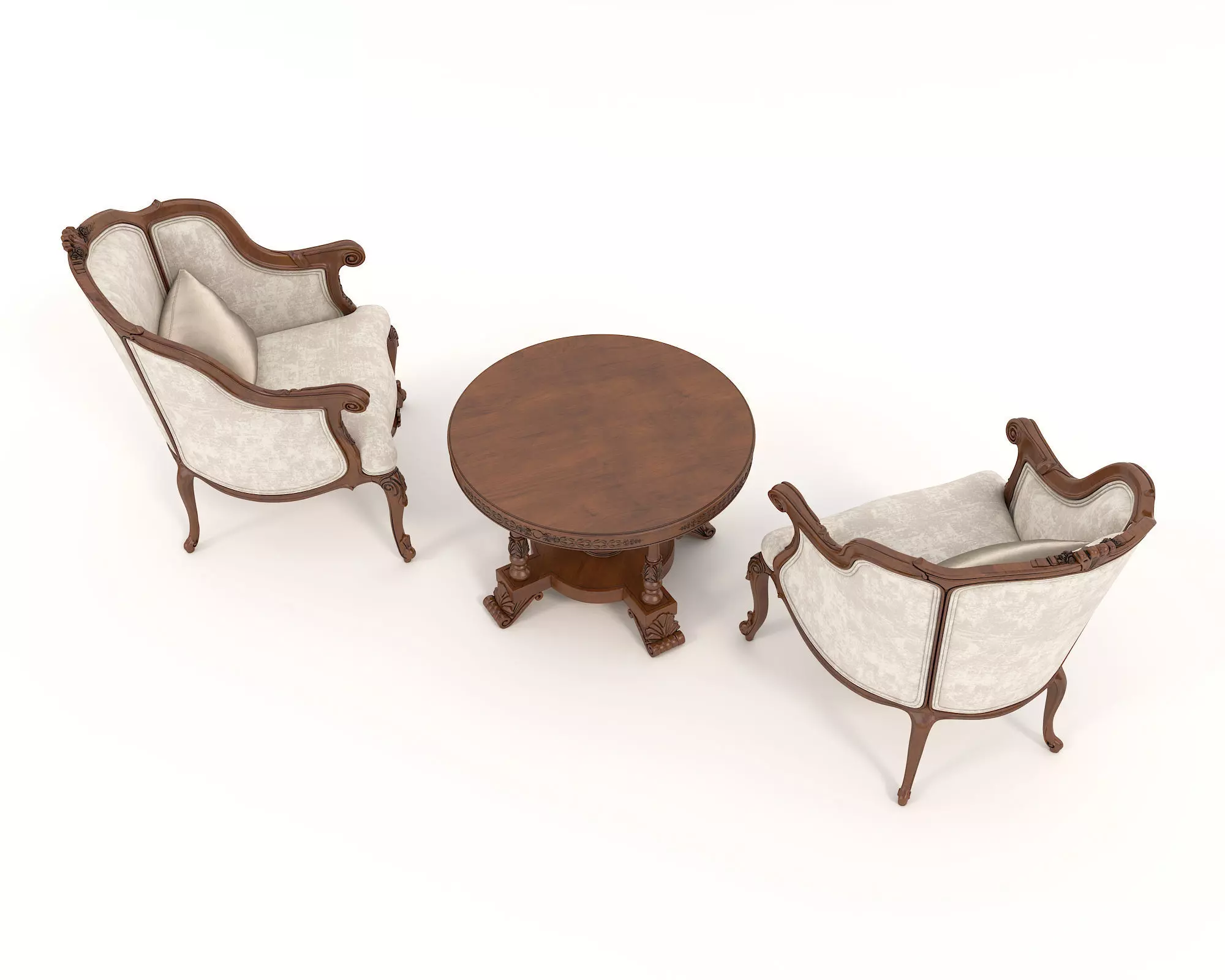 Classic European Style Coffee Table and Armchair 12 3D model_4
