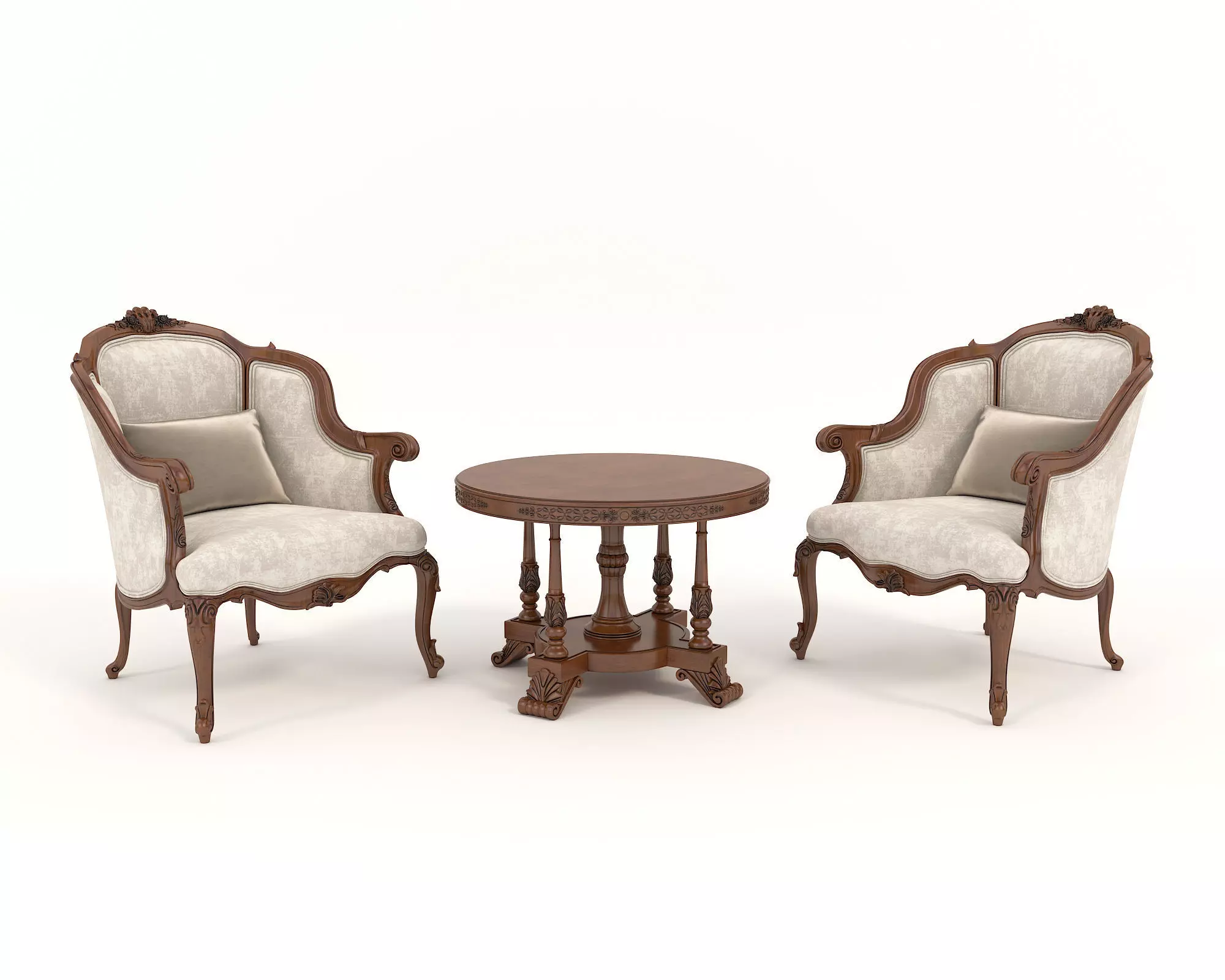 Classic European Style Coffee Table and Armchair 12 3D model_0