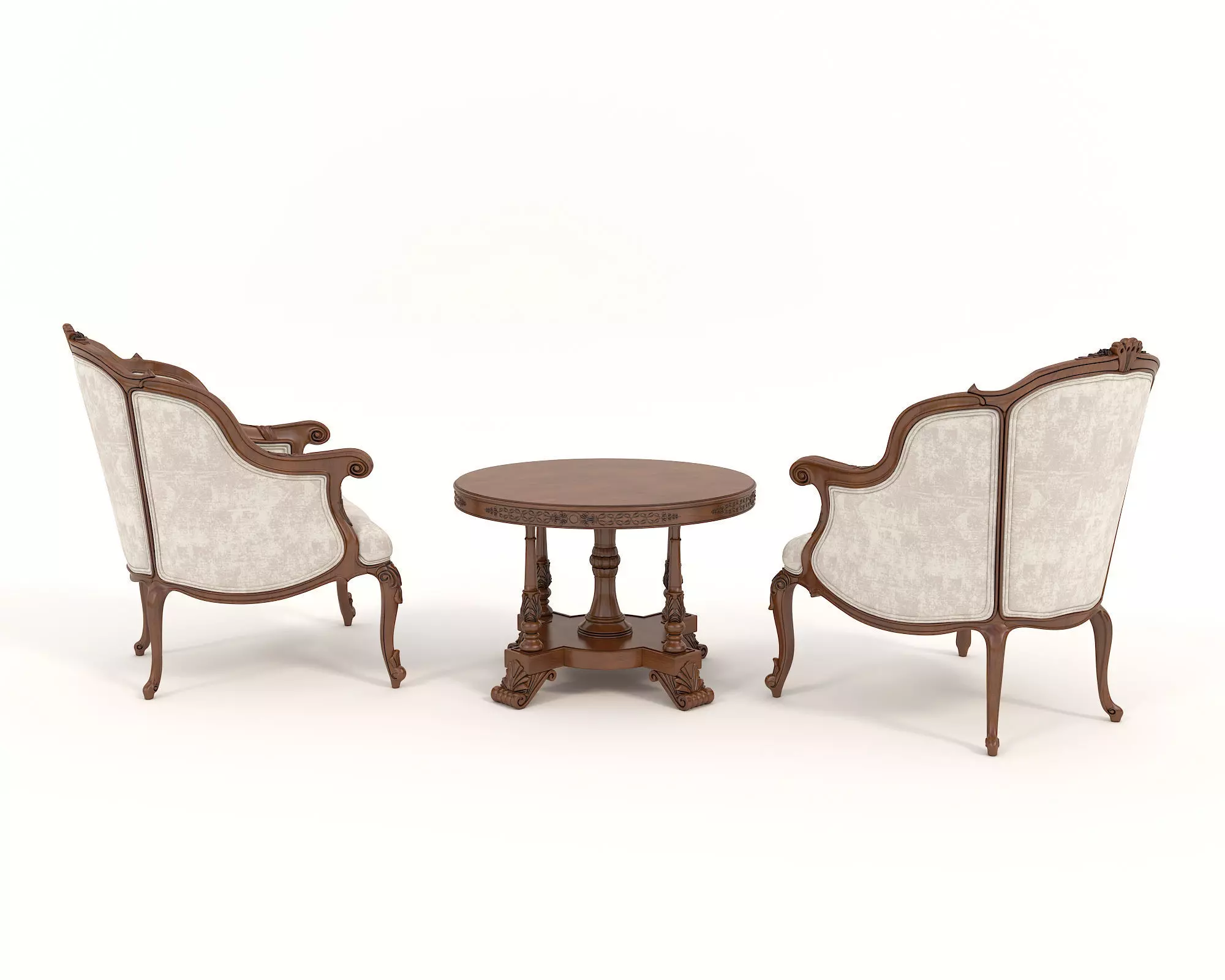 Classic European Style Coffee Table and Armchair 12 3D model_3