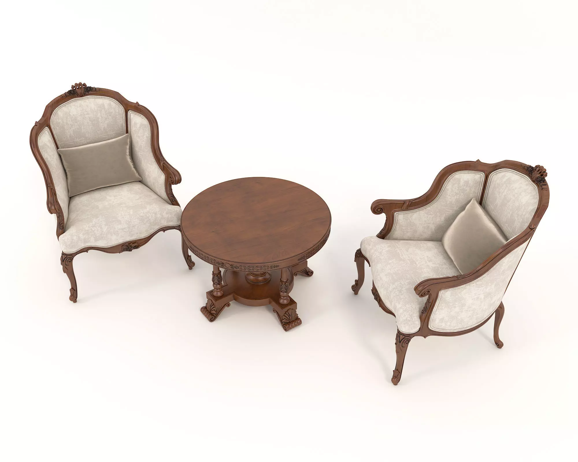 Classic European Style Coffee Table and Armchair 12 3D model_1