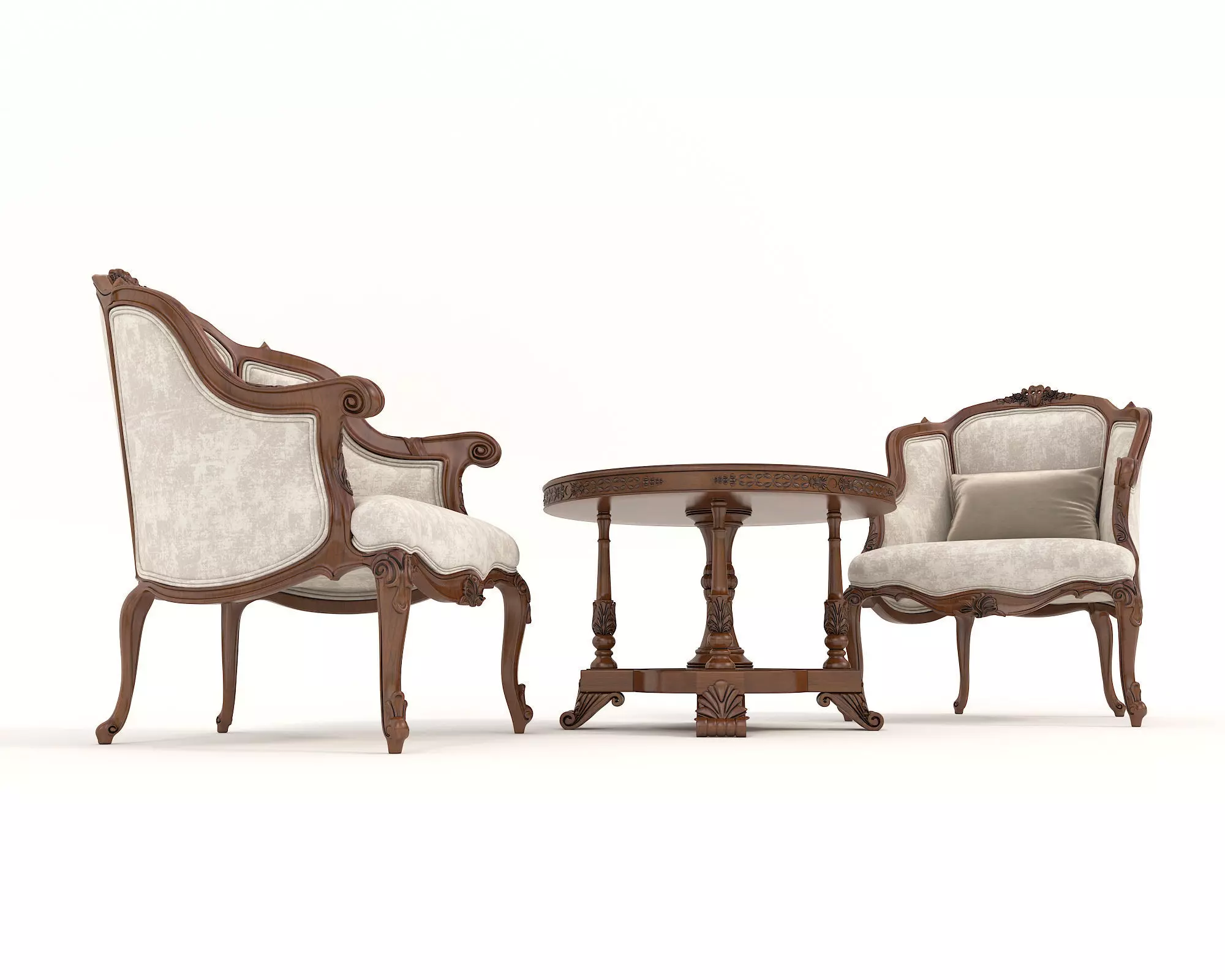 Classic European Style Coffee Table and Armchair 12 3D model_2