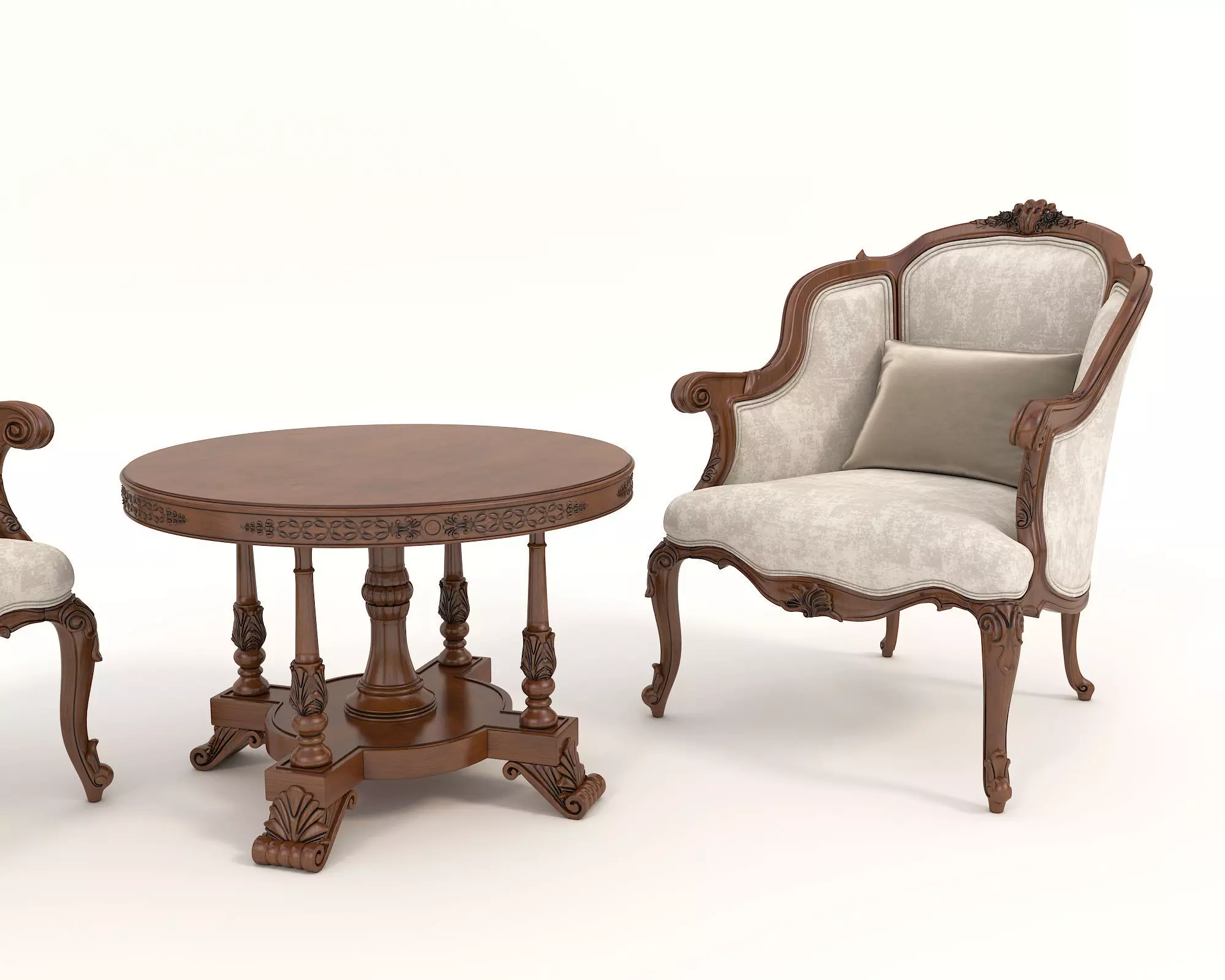 Classic European Style Coffee Table and Armchair 12 3D model_5