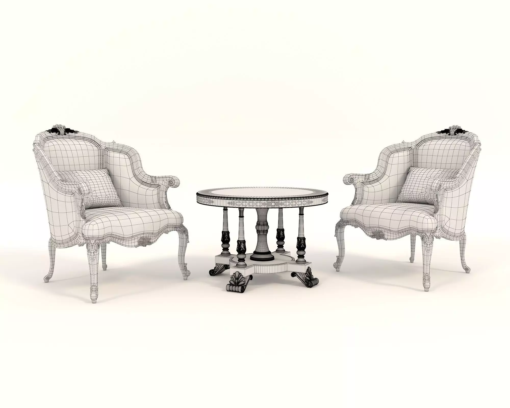 Classic European Style Coffee Table and Armchair 12 3D model_10