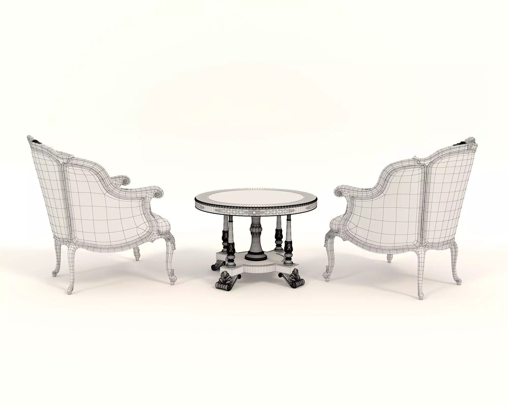 Classic European Style Coffee Table and Armchair 12 3D model_11