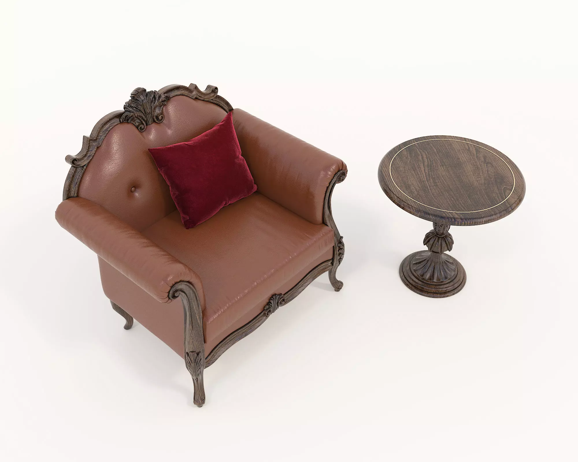 Classic European Style Coffee Table and Armchair 13 3D model_1