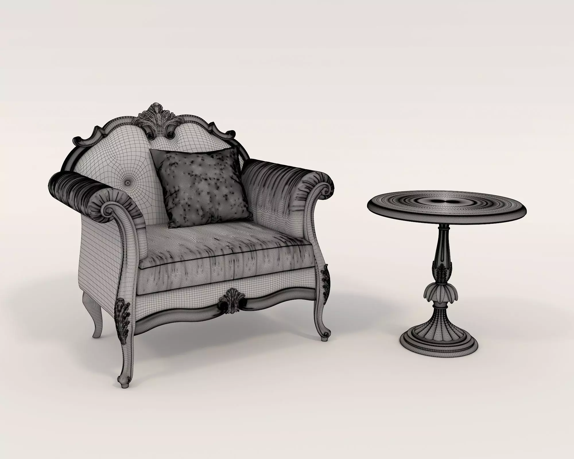 Classic European Style Coffee Table and Armchair 13 3D model_9