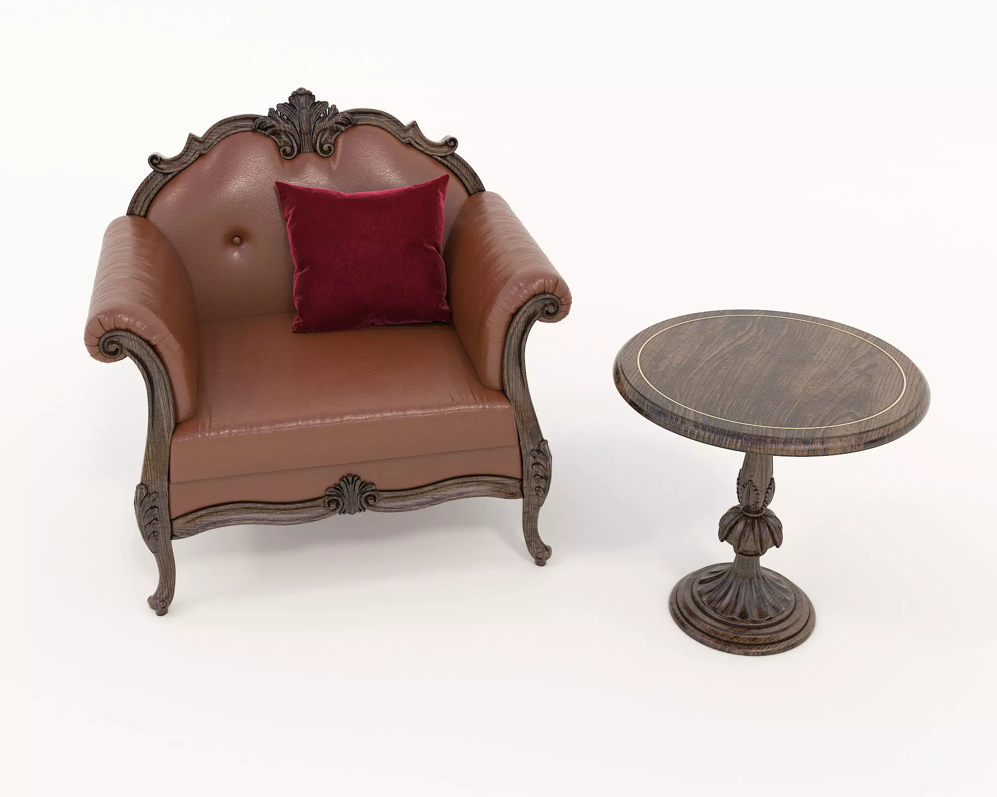 Classic European Style Coffee Table and Armchair 13 3D model_4
