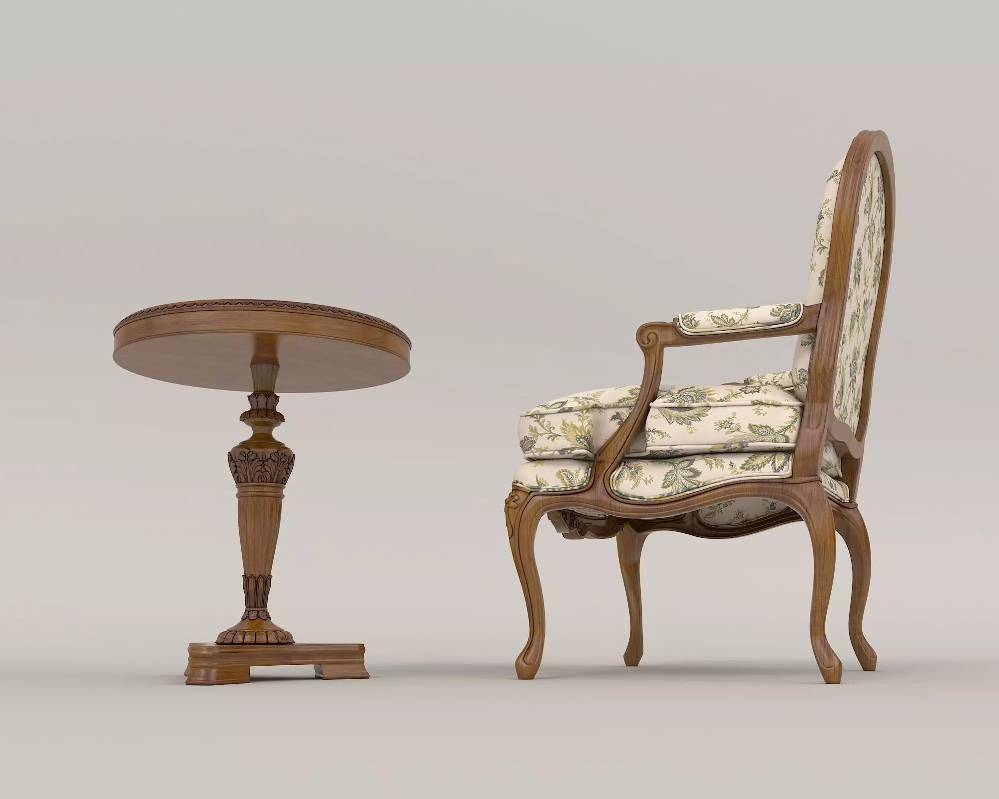 Classic European Style Coffee Table and Armchair 14 3D model_5