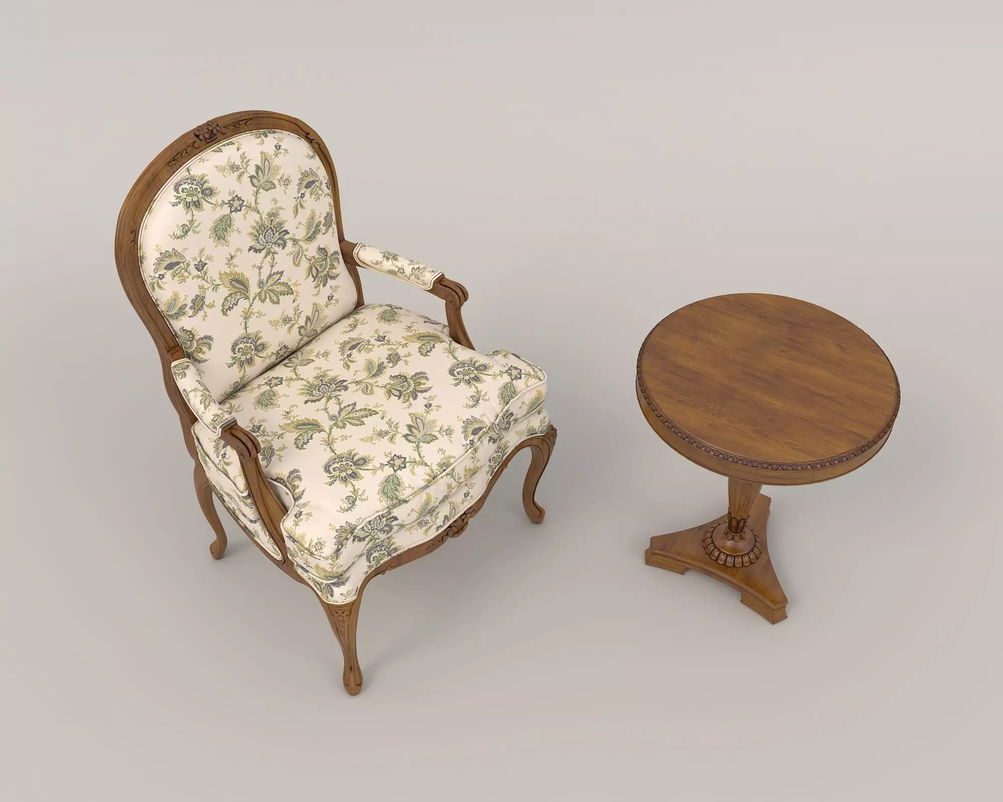 Classic European Style Coffee Table and Armchair 14 3D model_1