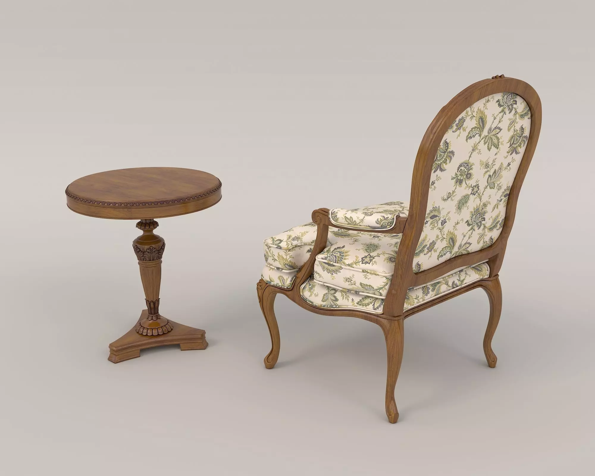 Classic European Style Coffee Table and Armchair 14 3D model_2