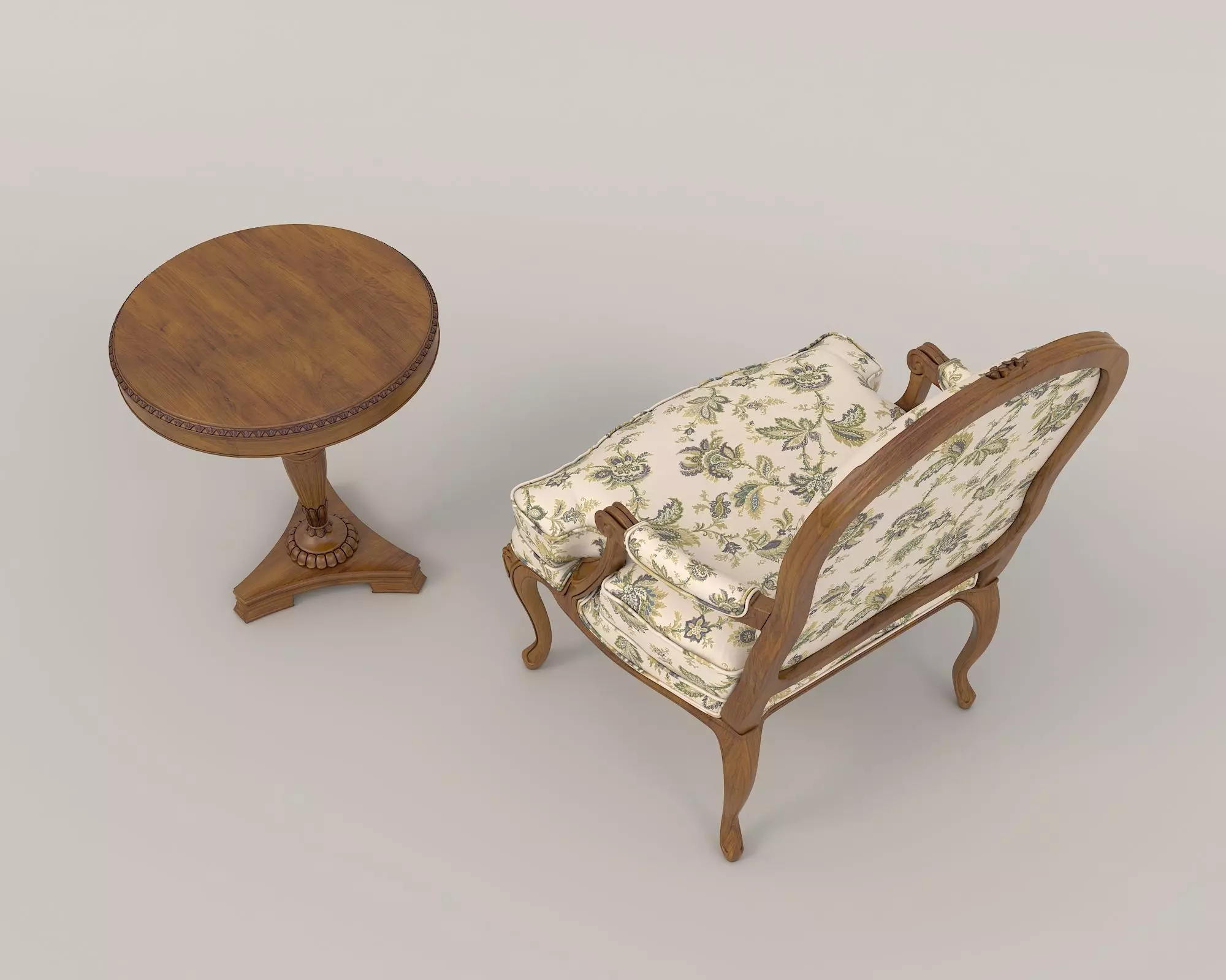 Classic European Style Coffee Table and Armchair 14 3D model_4