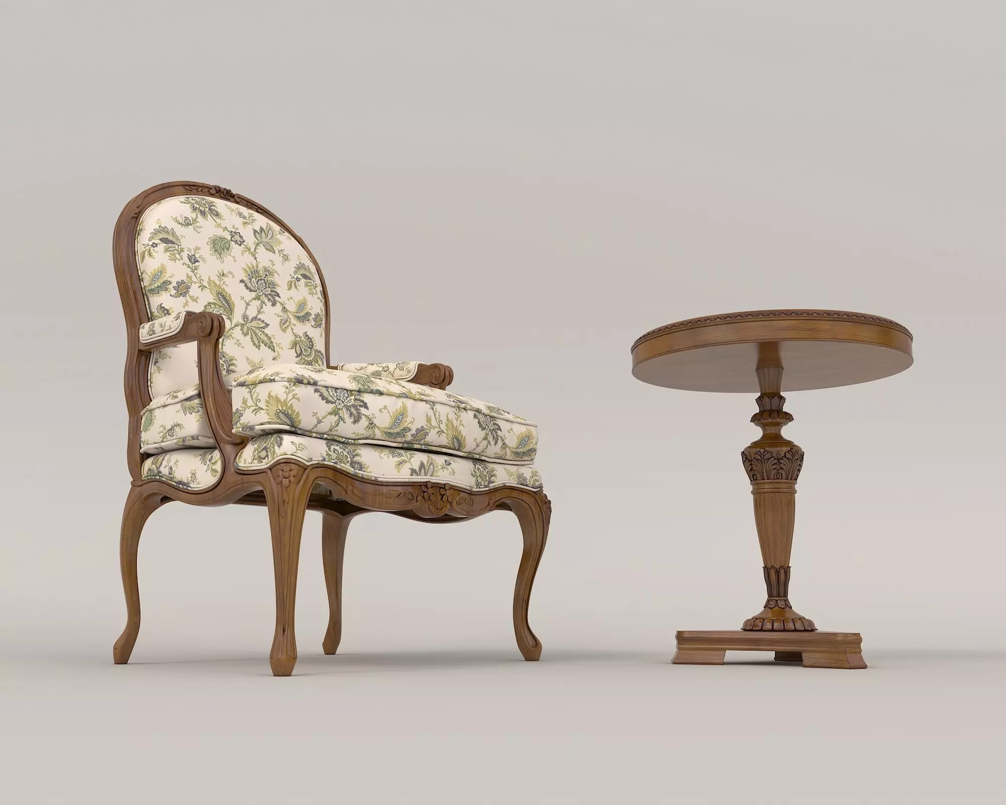 Classic European Style Coffee Table and Armchair 14 3D model_3