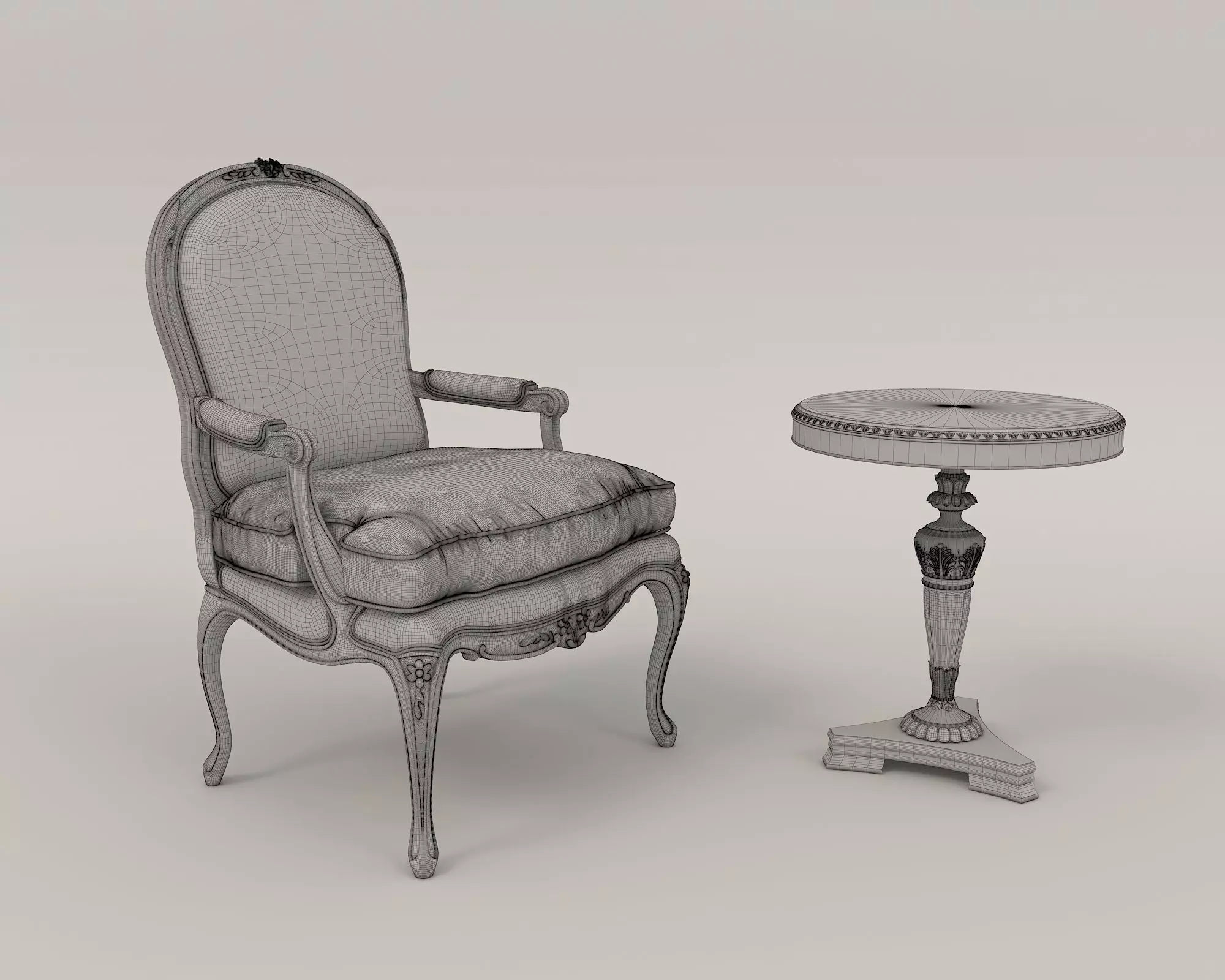 Classic European Style Coffee Table and Armchair 14 3D model_9