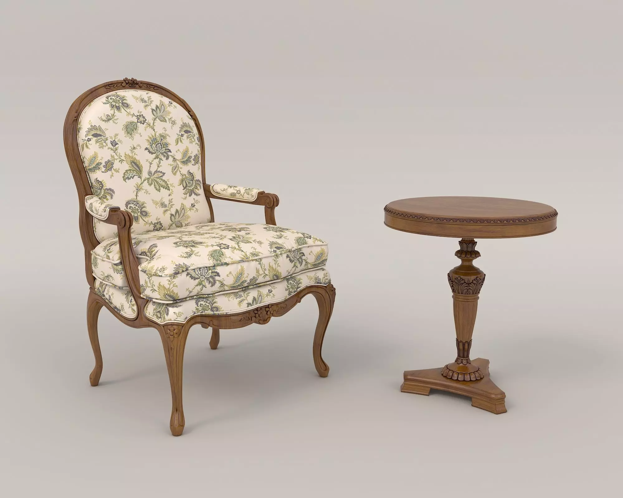 Classic European Style Coffee Table and Armchair 14 3D model_0