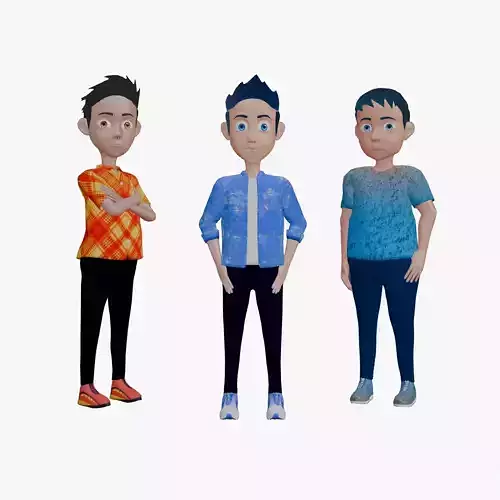 Stylized Cartoon Boy Three Characters