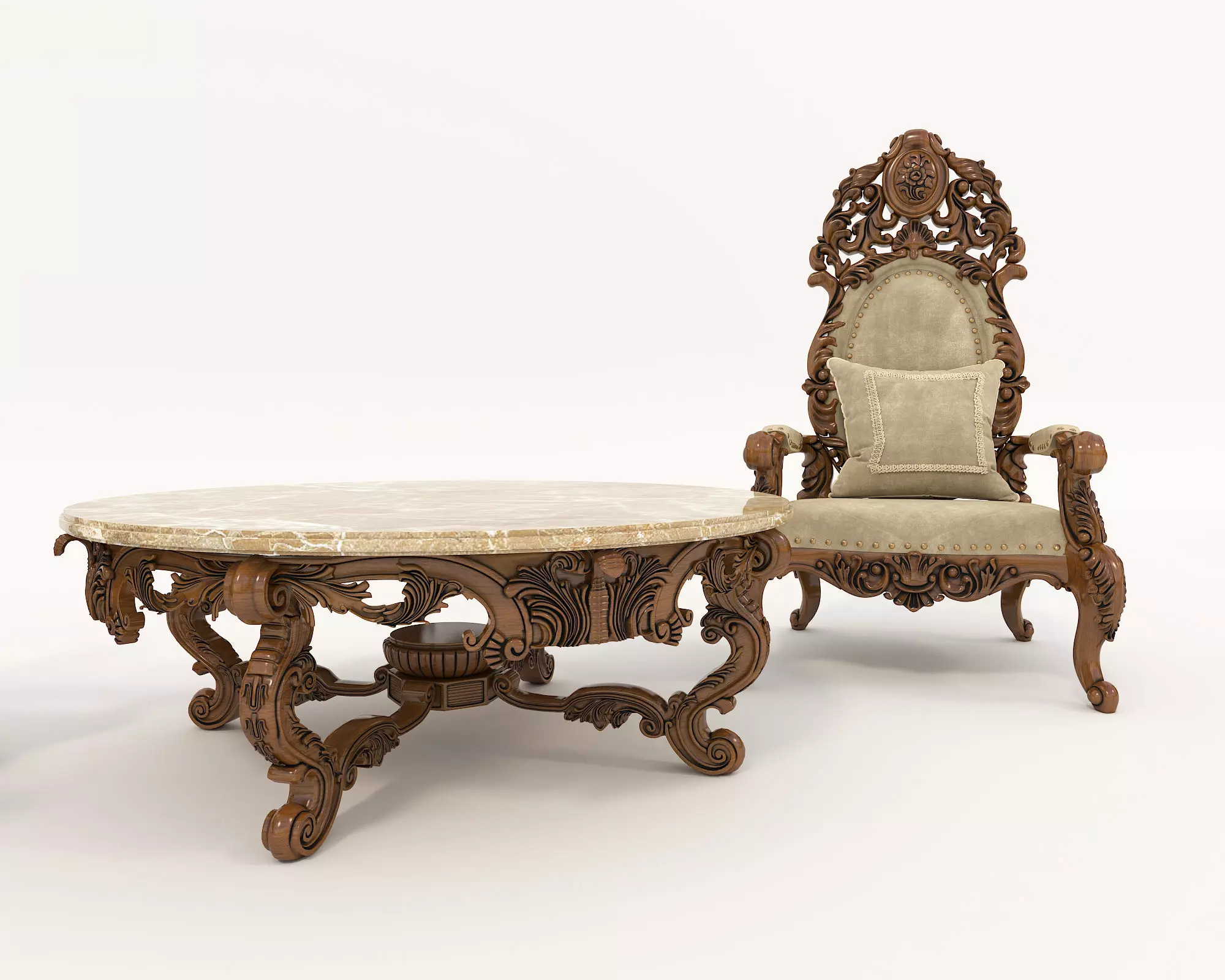 Classic European Style Coffee Table and Armchair 16 3D model_5