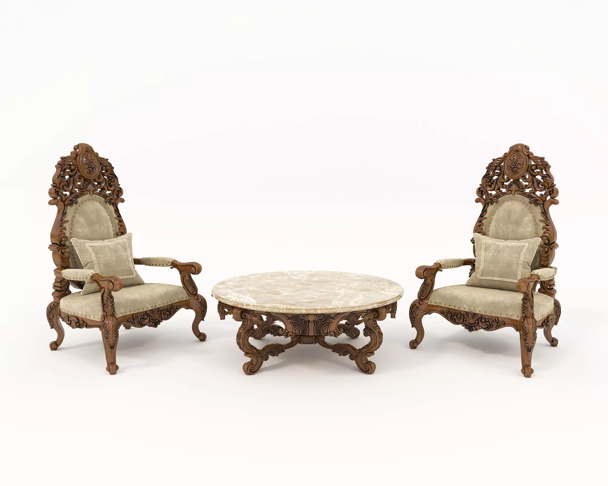 Classic European Style Coffee Table and Armchair 16 3D model_0