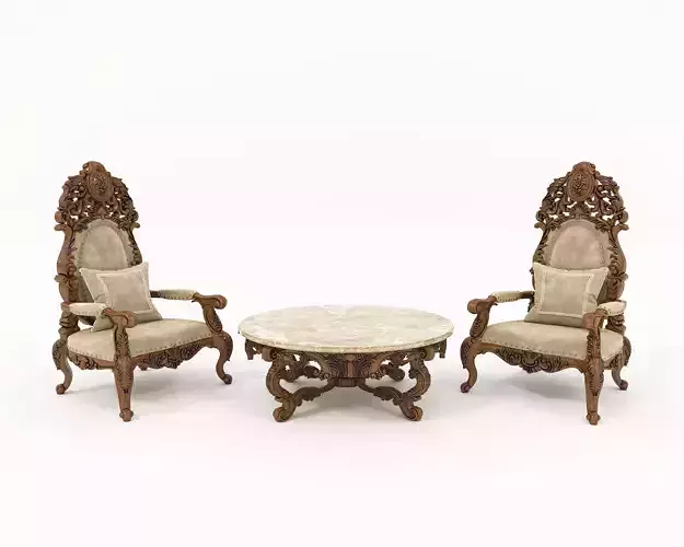 Classic European Style Coffee Table and Armchair 16