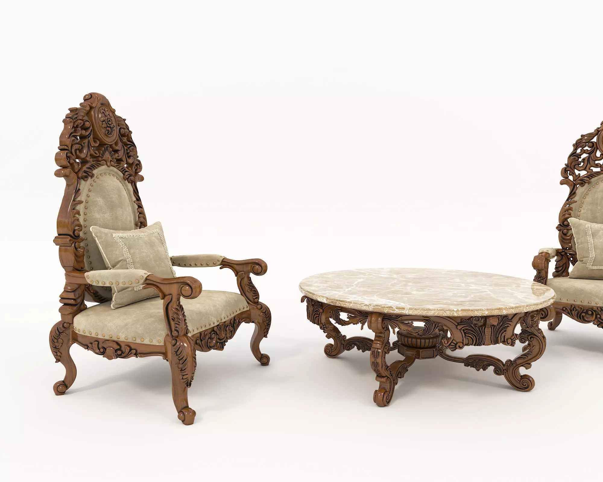 Classic European Style Coffee Table and Armchair 16 3D model_4