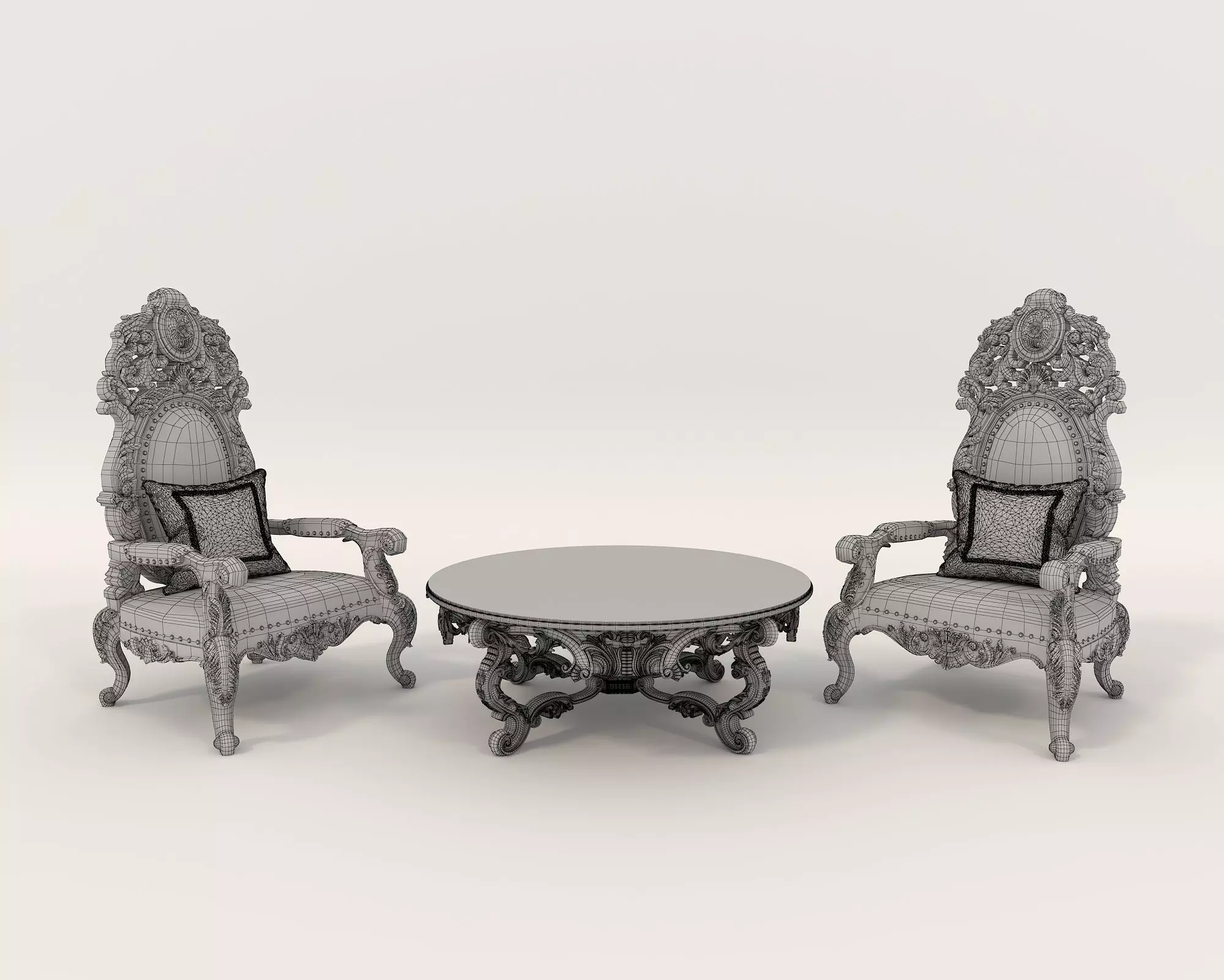 Classic European Style Coffee Table and Armchair 16 3D model_9